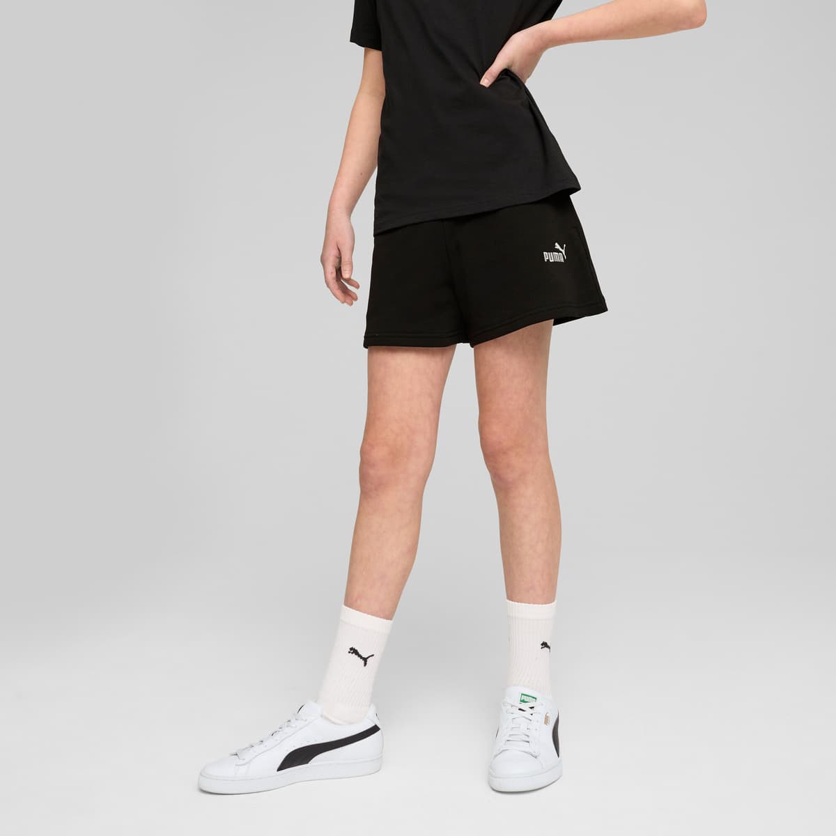 PUMA ESS Small No. 1-logo short voor Dames, Zwart, Maat 15-16Y