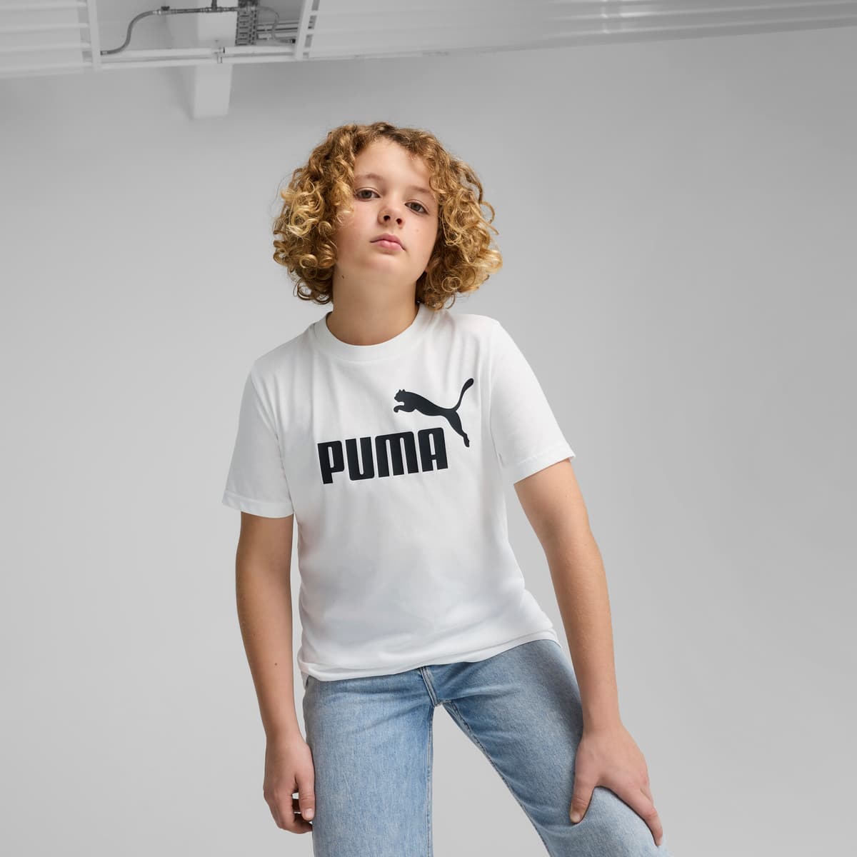 PUMA ESS No. 1-logo T-shirt voor Heren, Wit, Maat 15-16Y thumbnail 4