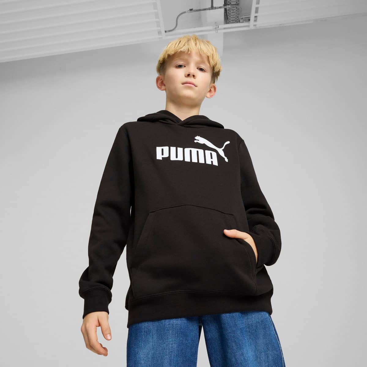 PUMA ESS No. 1-logo fleece hoodie voor Heren, Zwart, Maat 7-8Y