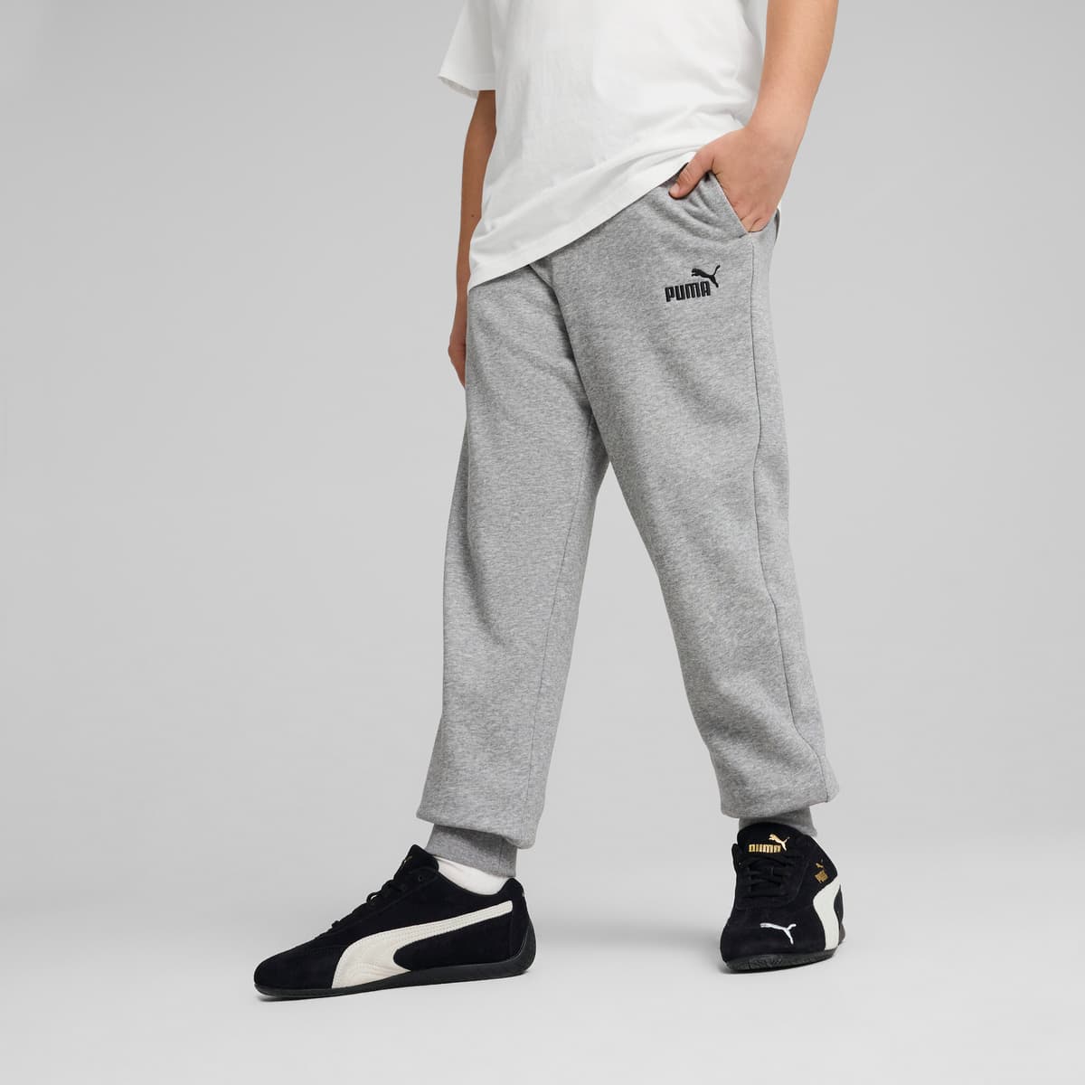 PUMA ESS No. 1-logo fleece sweatpant voor Heren, Grijs, Maat 13-14Y thumbnail 4