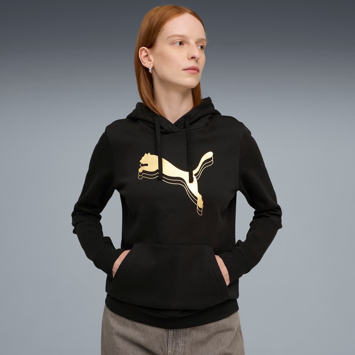 PUMA ESS Metallic hoodie voor Dames, Zwart/Goud, Maat M