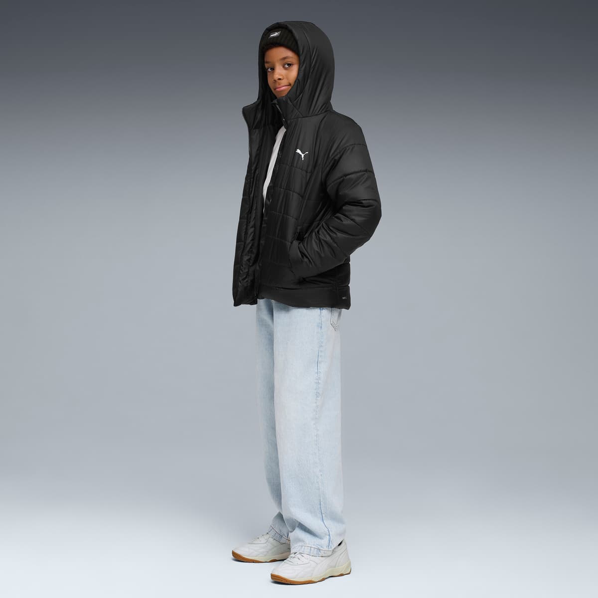 PUMA Essentials gewatteerd jack met capuchon, Zwart, Maat 13-14Y thumbnail 5