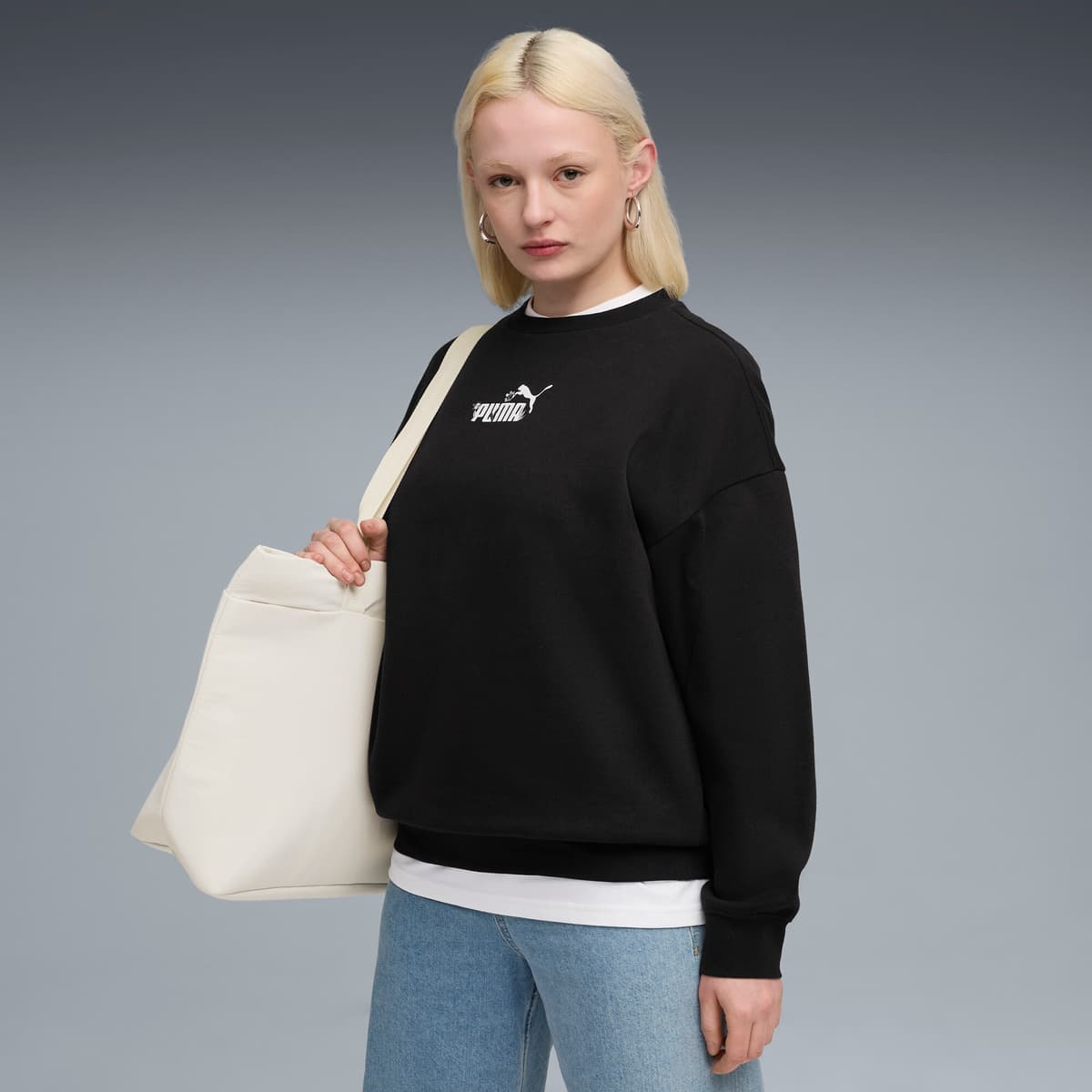 PUMA Essentials Nature 2.0 oversized sweater met ronde hals voor Dames, Zwart, Maat XXS