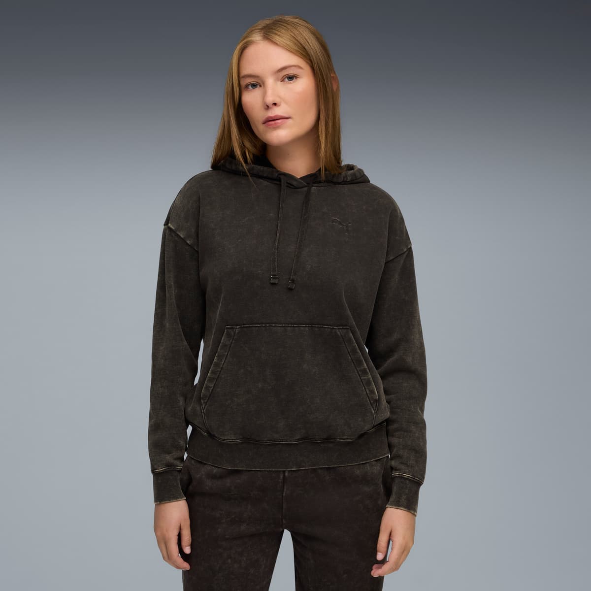 PUMA Essentials Elevated relaxte verwassen hoodie voor Dames, Zwart, Maat XXL