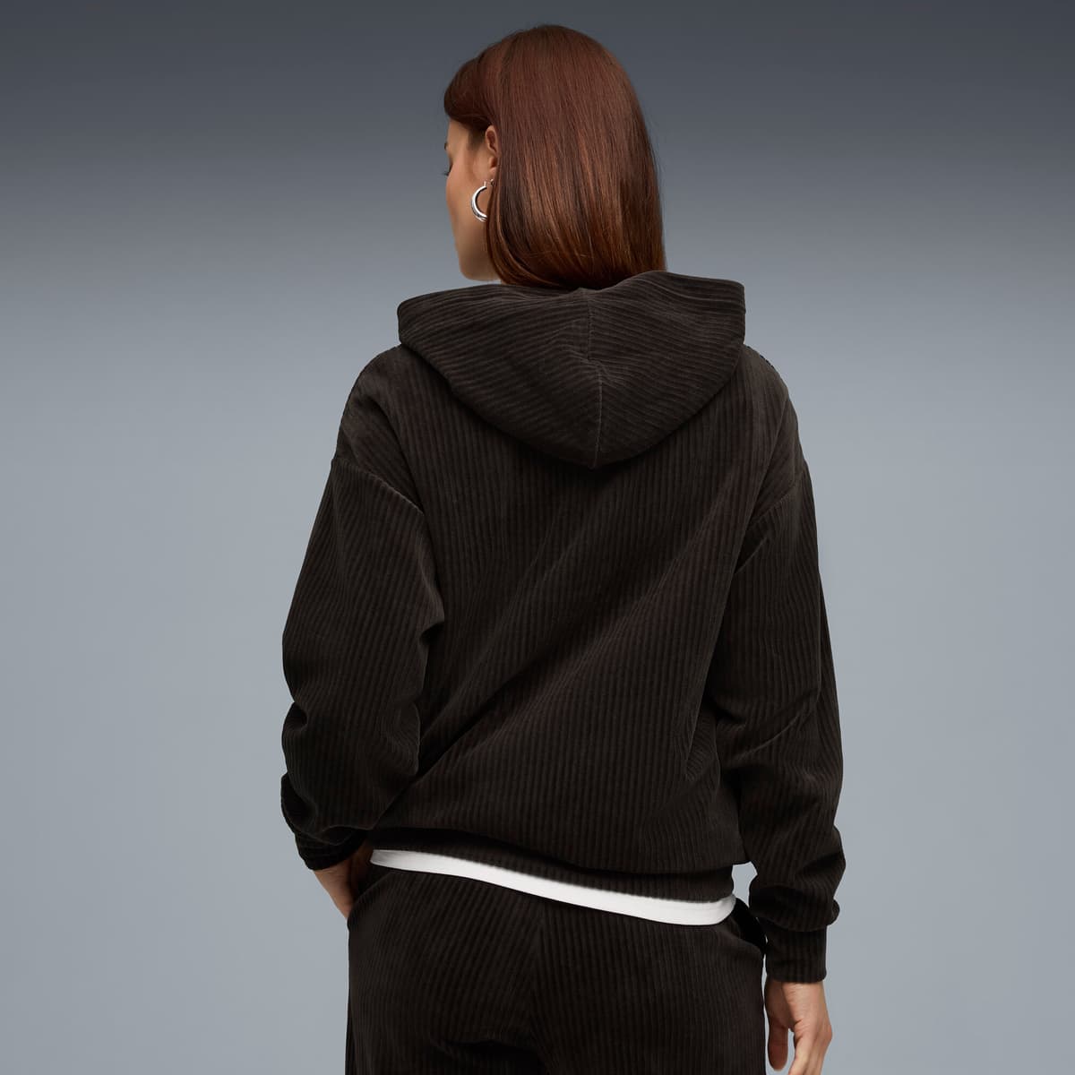 PUMA Essentials Elevated Comfort velours geribbelde hoodie voor Dames, Zwart, Maat XL thumbnail 5