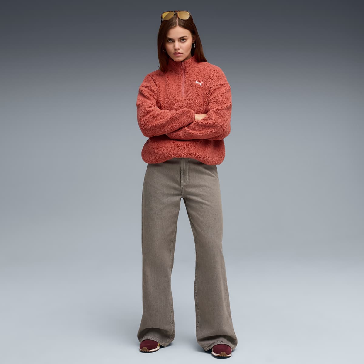 PUMA Essentials Elevated Comfort sweatshirt met halve ritssluiting en ronde hals voor Dames, Rood, Maat XL thumbnail 4