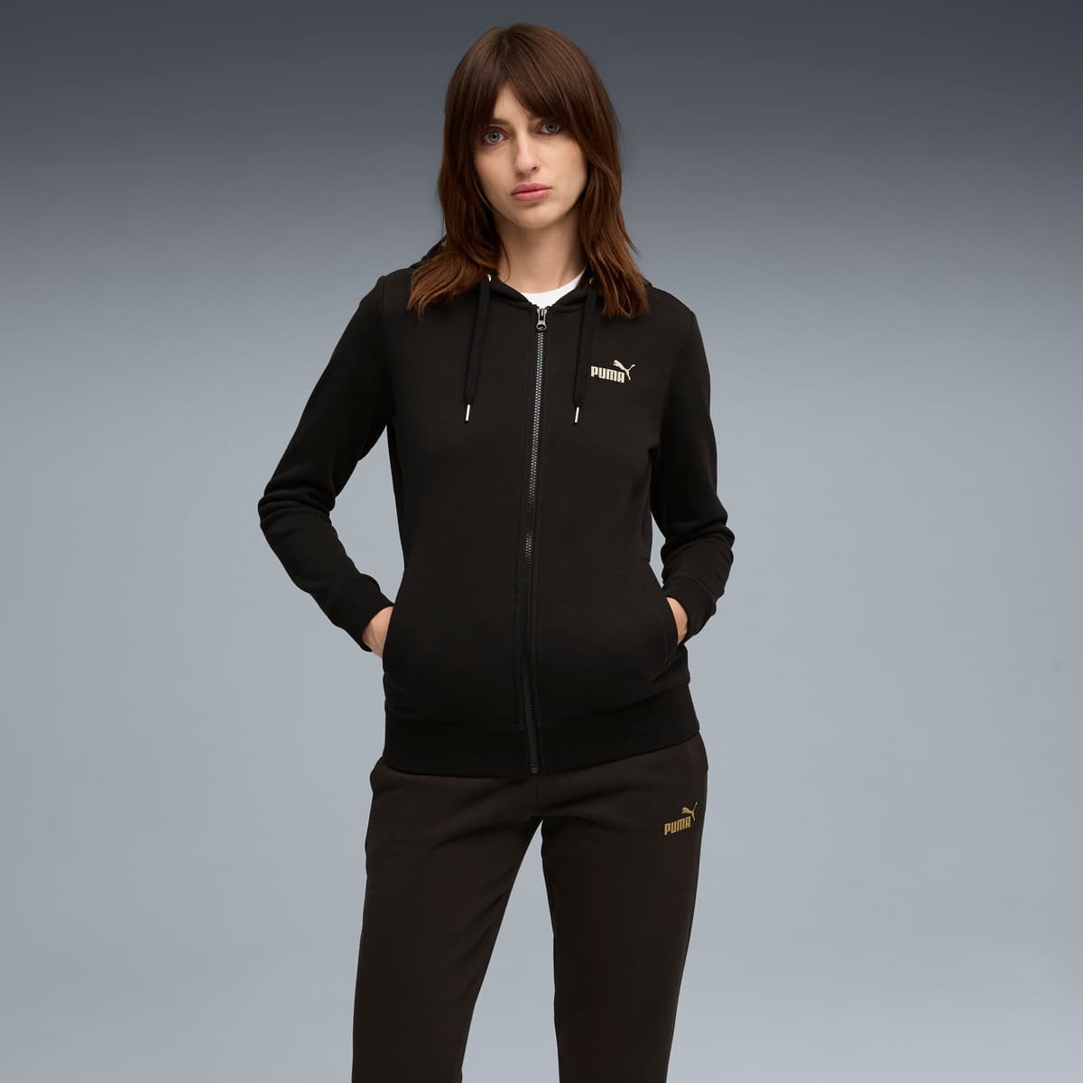 PUMA Metallic joggingpak met capuchon voor Dames, Zwart, Maat L thumbnail 4