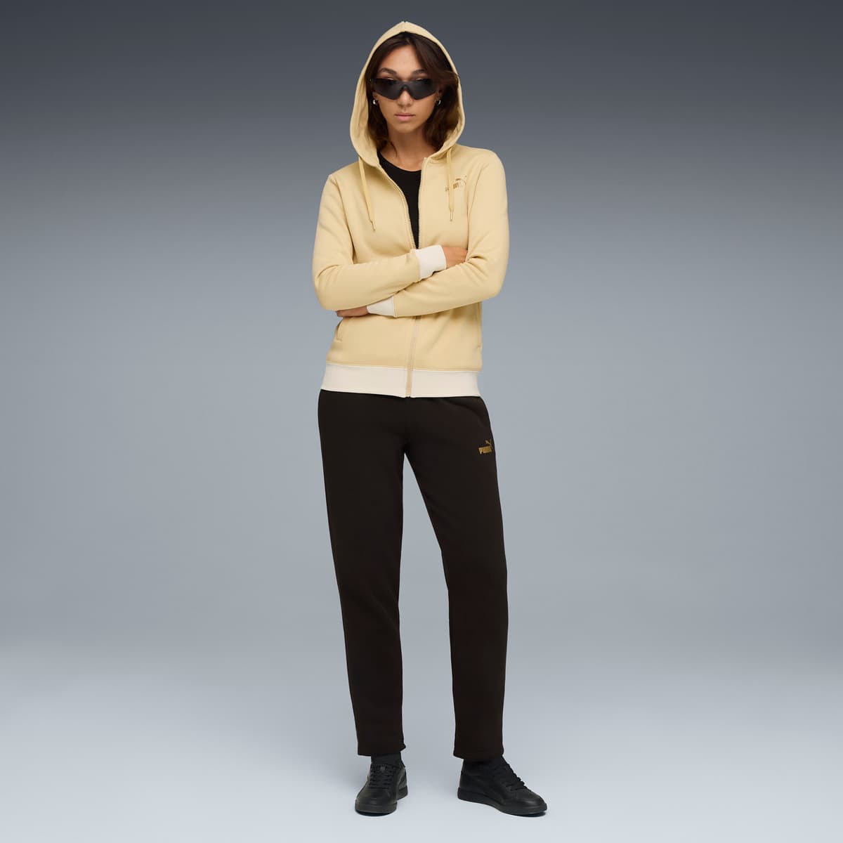 PUMA Metallic joggingpak met capuchon voor Dames, Beige, Maat XS