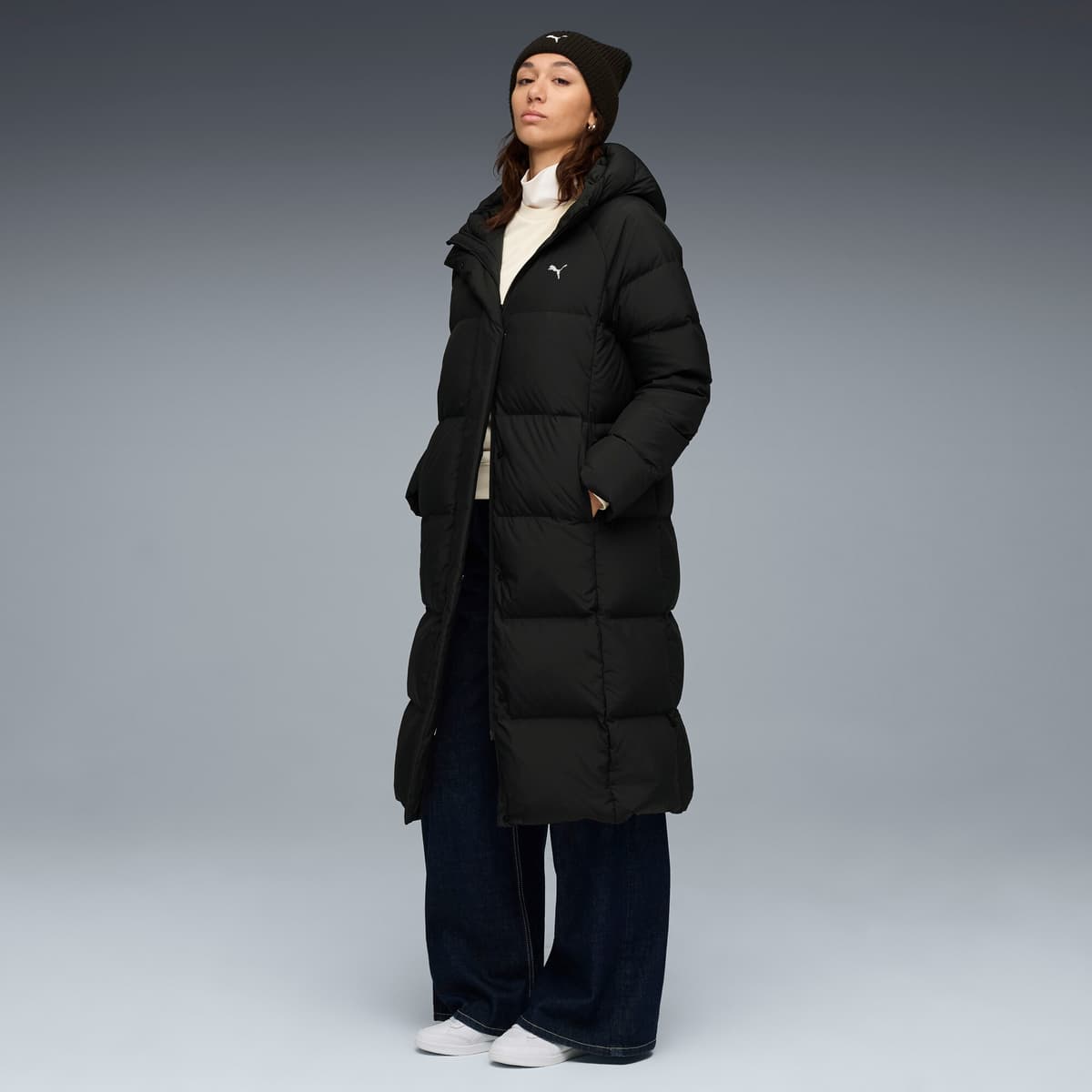 PUMA Pufferjack van dons met capuchon voor Dames, Zwart, Maat S thumbnail 4