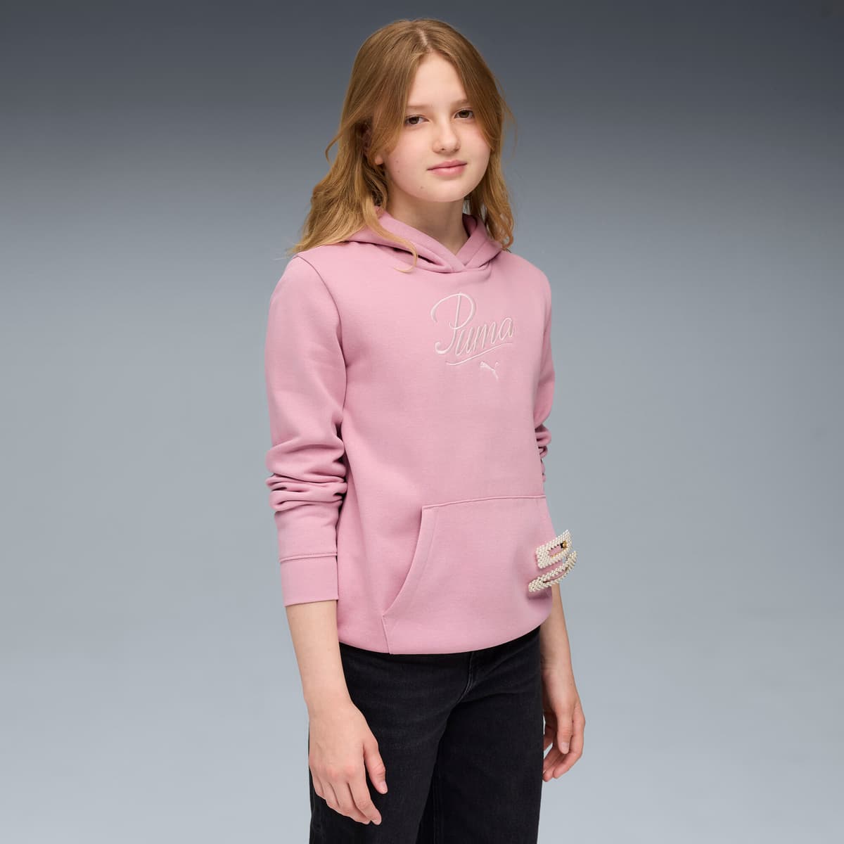 PUMA Essentials Script hoodie voor Dames, Roze, Maat 9-10Y thumbnail 4