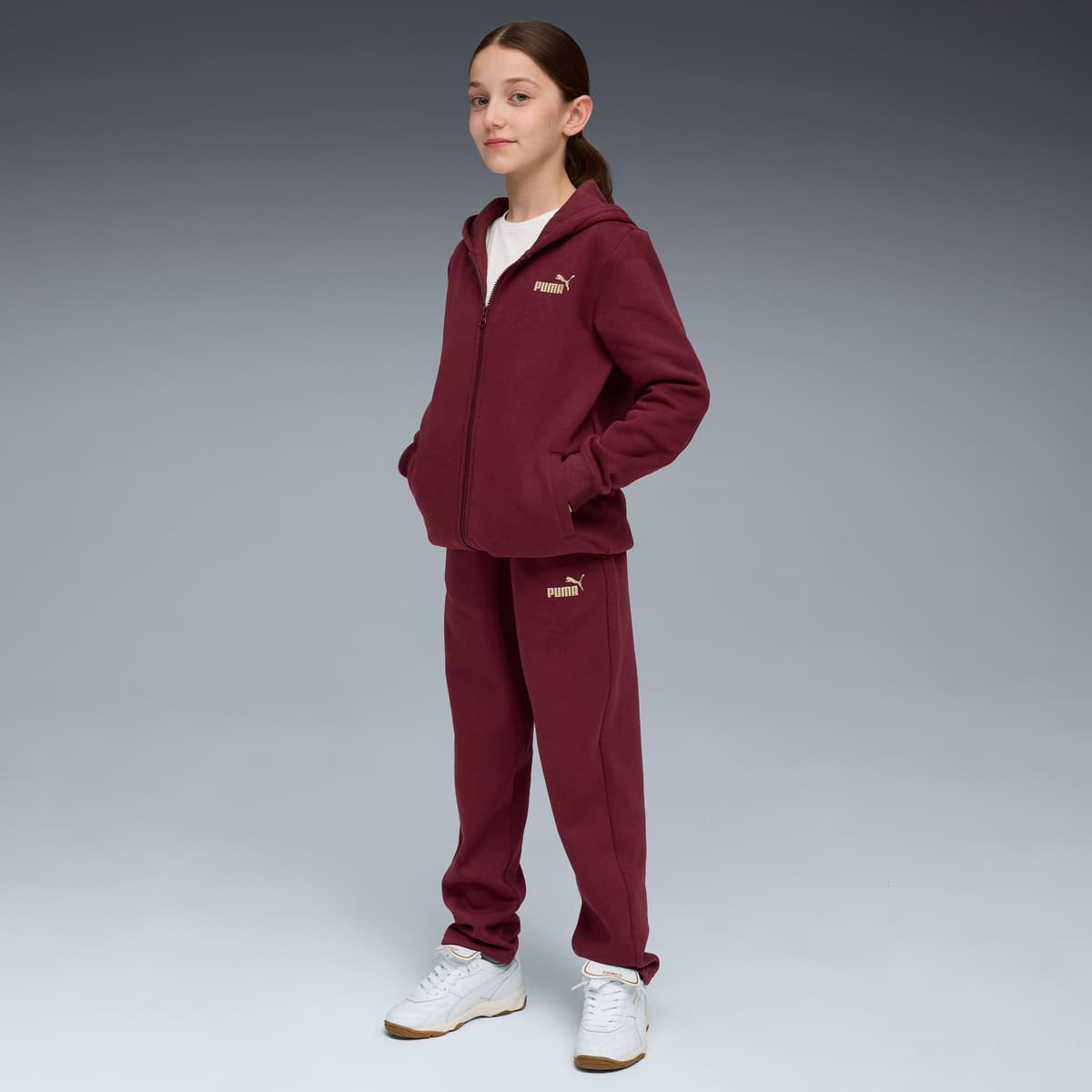 PUMA Metallic joggingpak met capuchon voor Dames, Maat 9-10Y