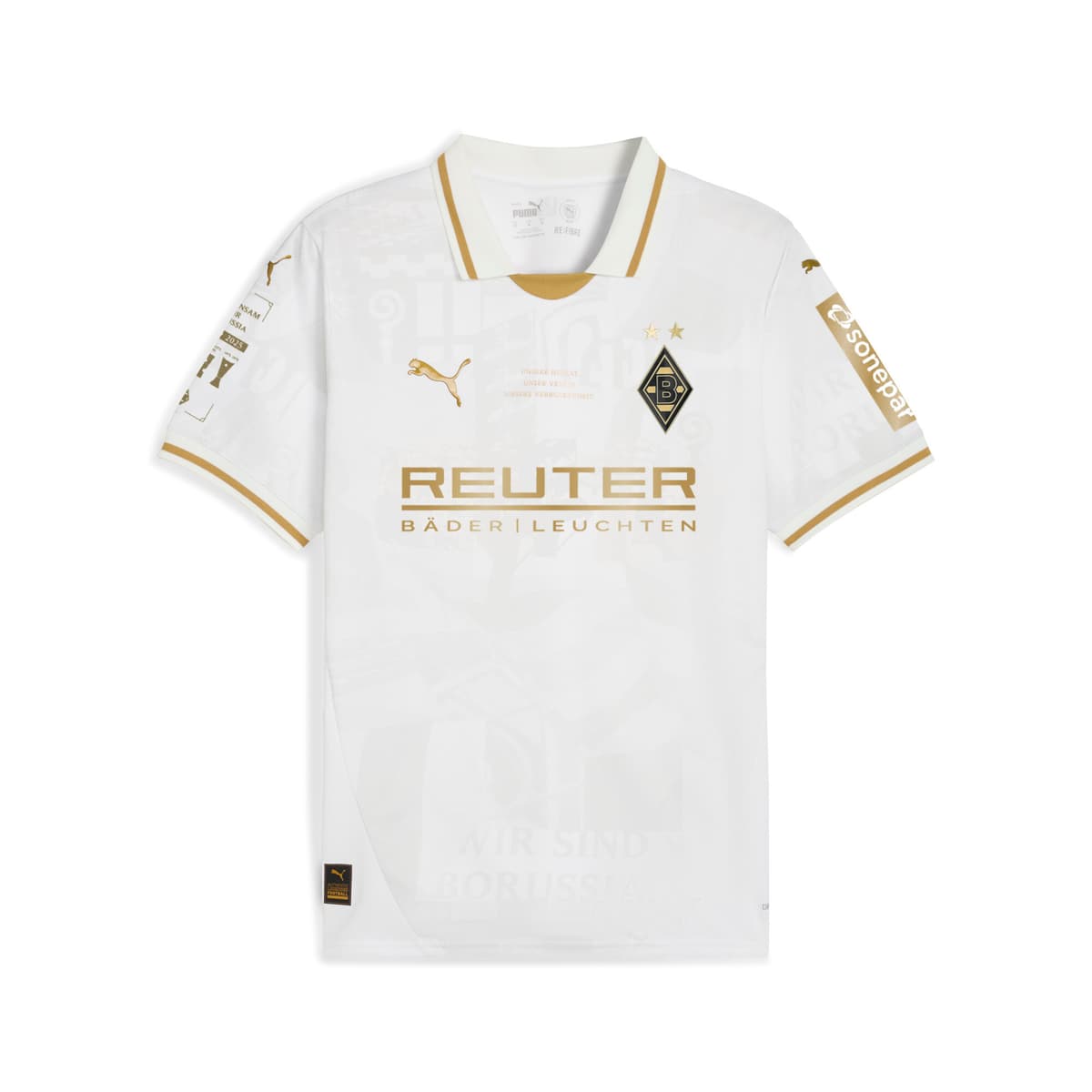 PUMA Borussia MÃ¶nchengladbach 125-jarig jubileumshirt voor Heren, Wit/Goud, Maat M