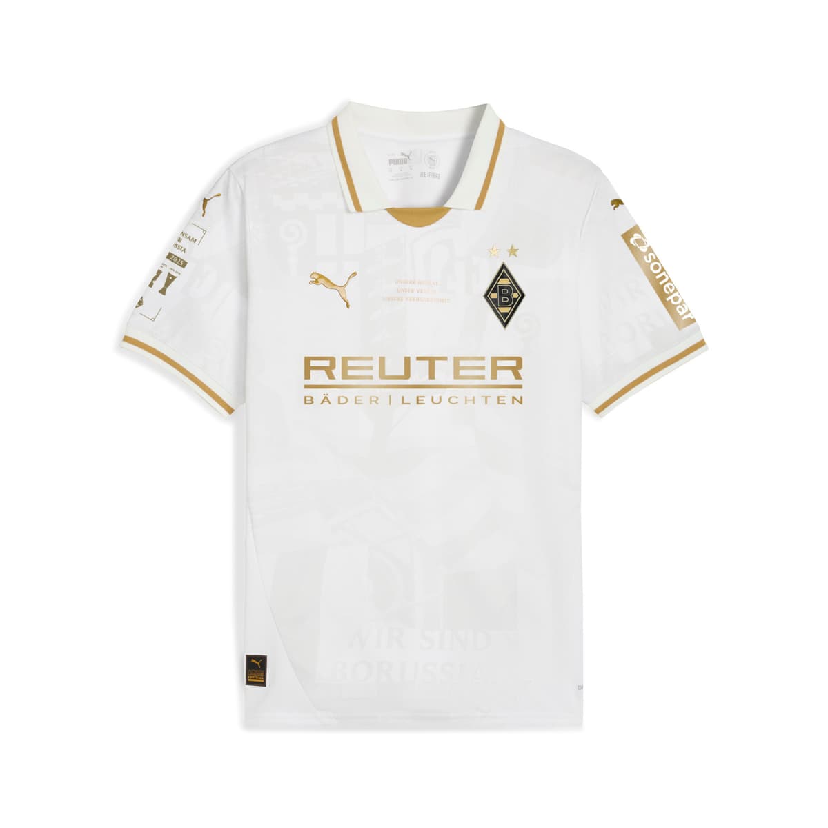 PUMA Borussia MÃ¶nchengladbach 125-jarig jubileumshirt, Wit/Goud, Maat 13-14Y
