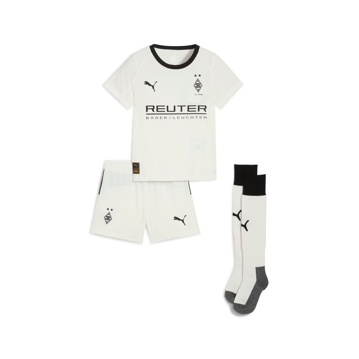 PUMA Borussia MÃ¶nchengladbach 25/26 mini-thuistenue, Zwart/Wit, Maat 3-4Y