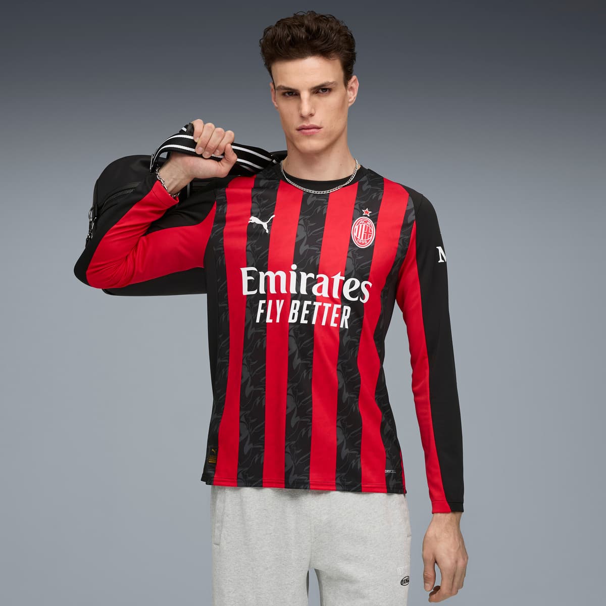 PUMA AC Milan 25/26 thuisshirt met lange mouwen voor Heren, Zwart/Rood, Maat L thumbnail 6