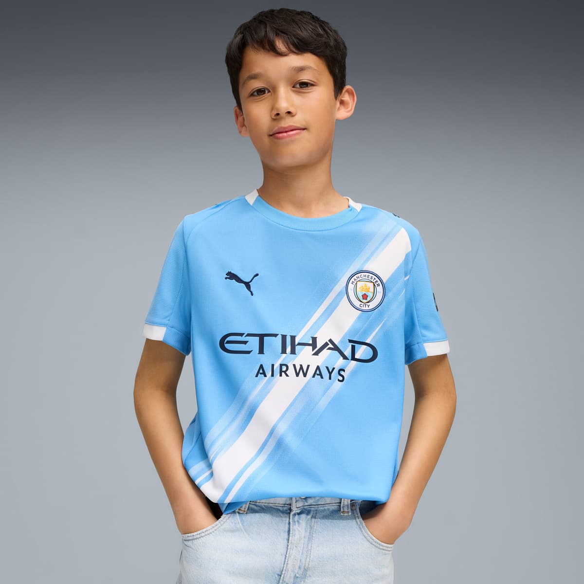 PUMA Manchester City 25/26 thuisshirt, Blauw/Wit, Maat 13-14Y