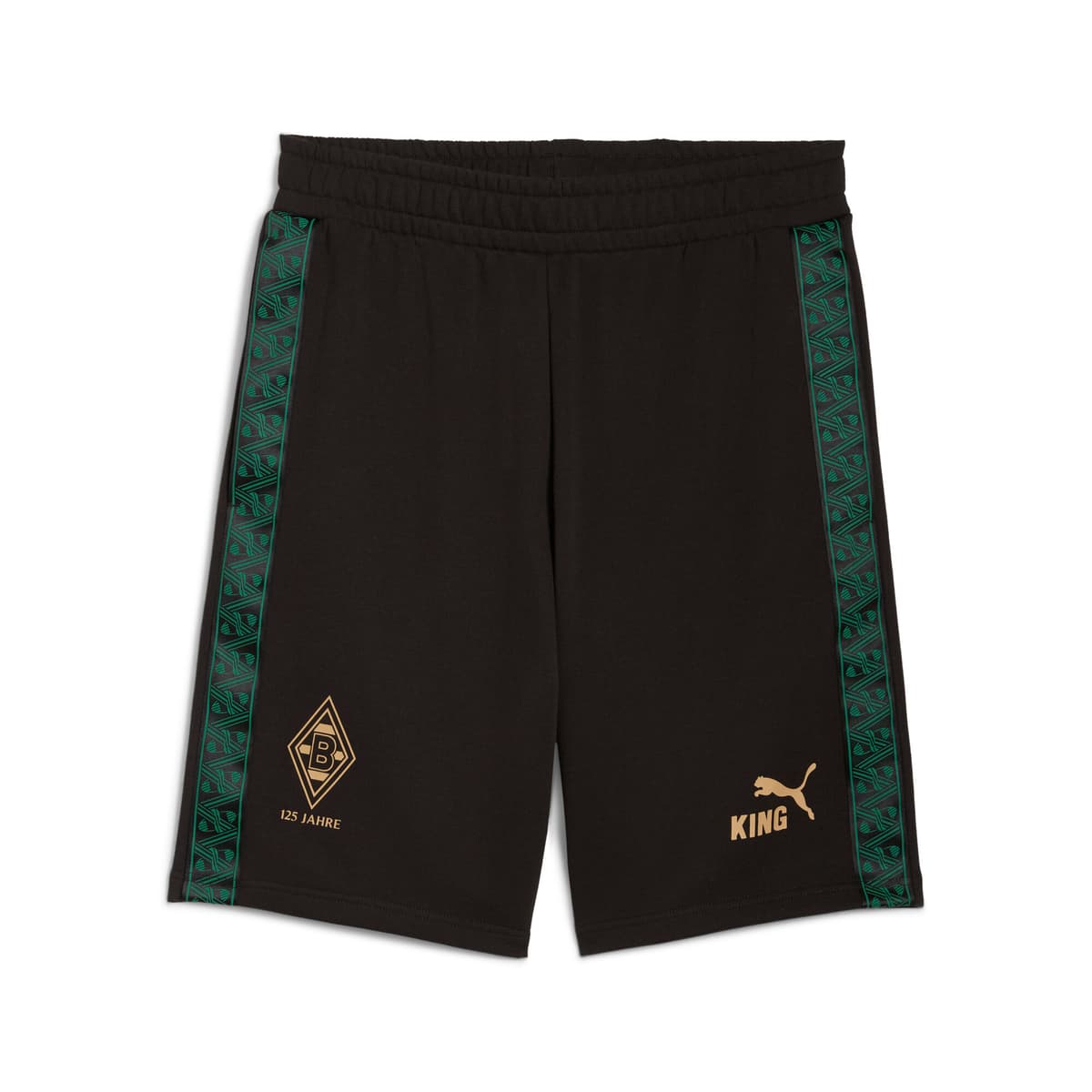 PUMA Borussia MÃ¶nchengladbach KING short voor Heren, Zwart/Goud, Maat XS