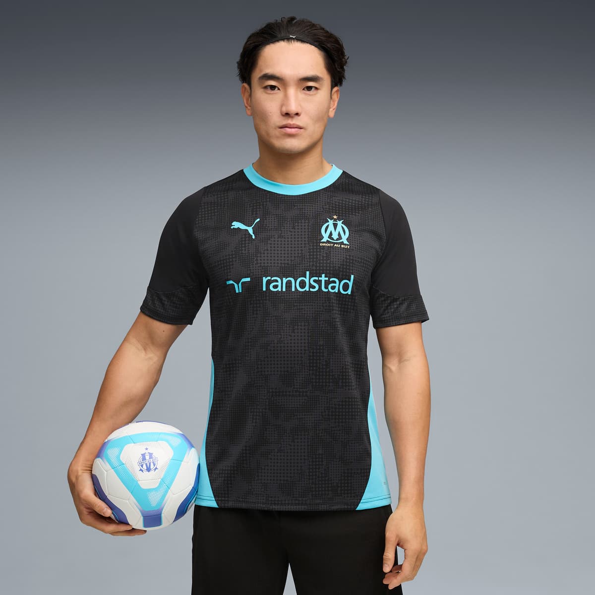 PUMA Olympique de Marseille trainingsshirt voor Heren, Zwart, Maat M thumbnail 4