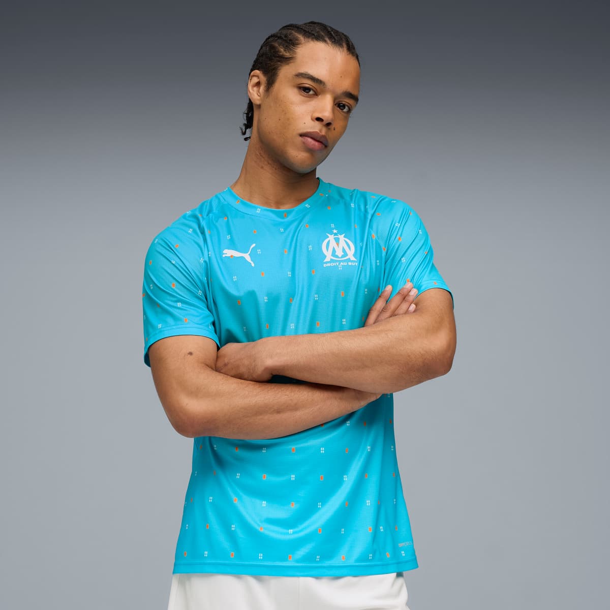PUMA Olympique de Marseille prematch-shirt voor Heren, Blauw/Wit, Maat XL thumbnail 6