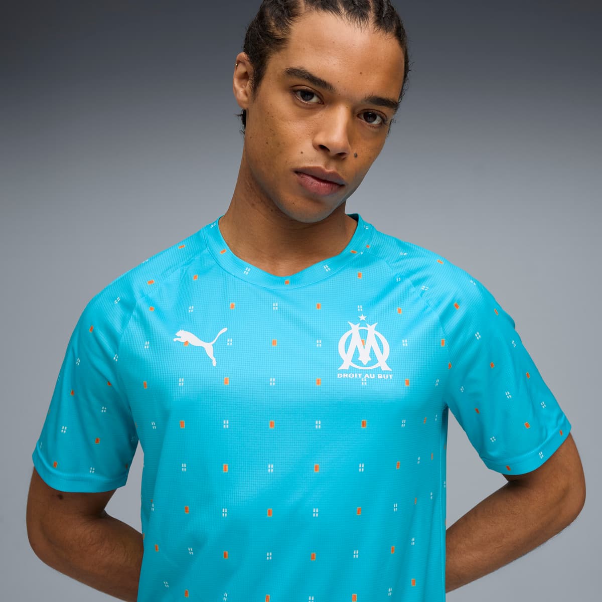 PUMA Olympique de Marseille prematch-shirt voor Heren, Blauw/Wit, Maat XL thumbnail 5