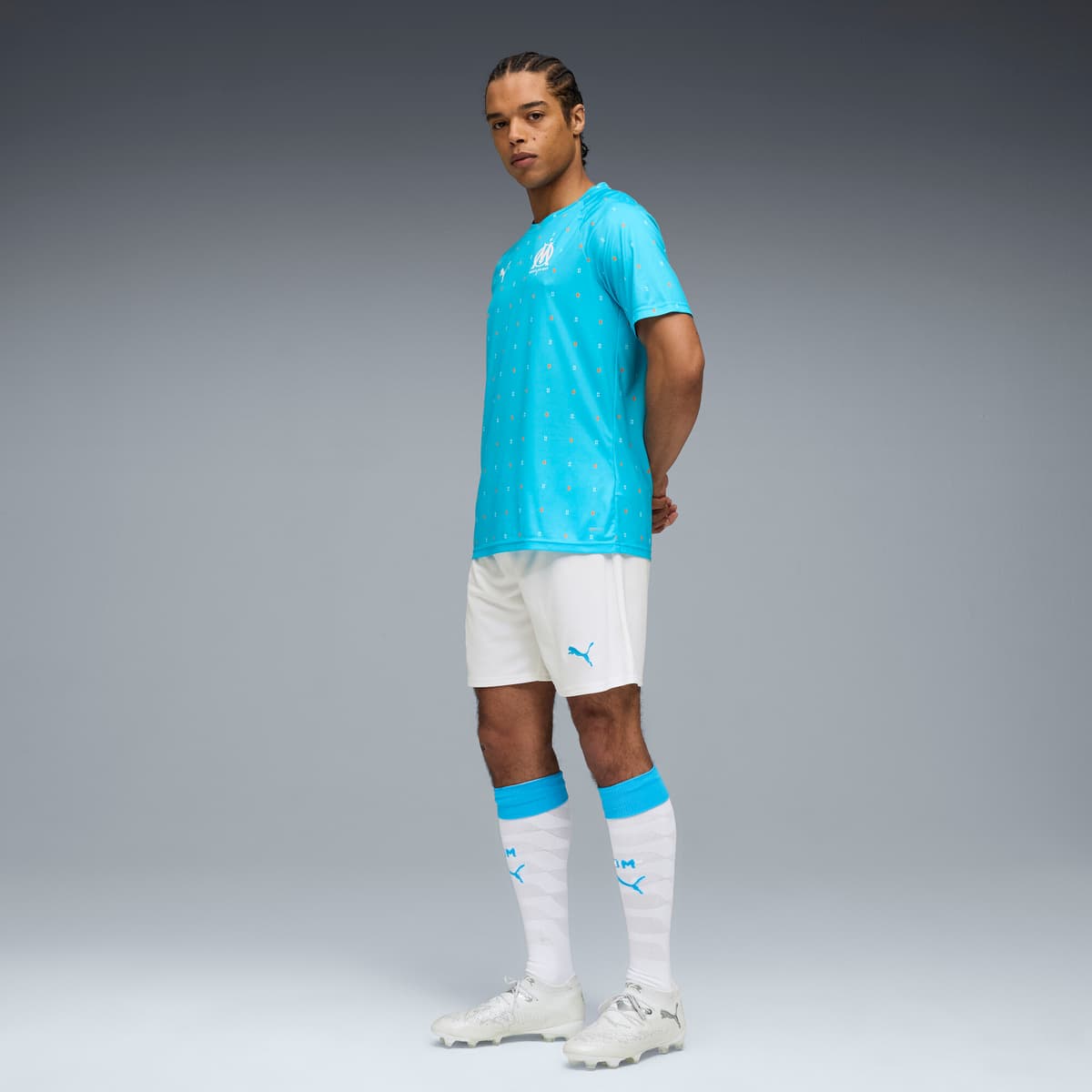 PUMA Olympique de Marseille prematch-shirt voor Heren, Blauw/Wit, Maat XL thumbnail 4