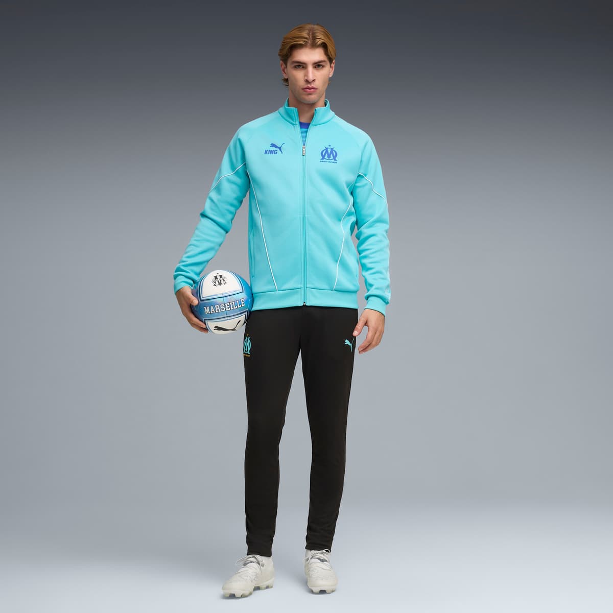 PUMA Olympique de Marseille KING Anthem jack voor Heren, Wit, Maat XXL thumbnail 6