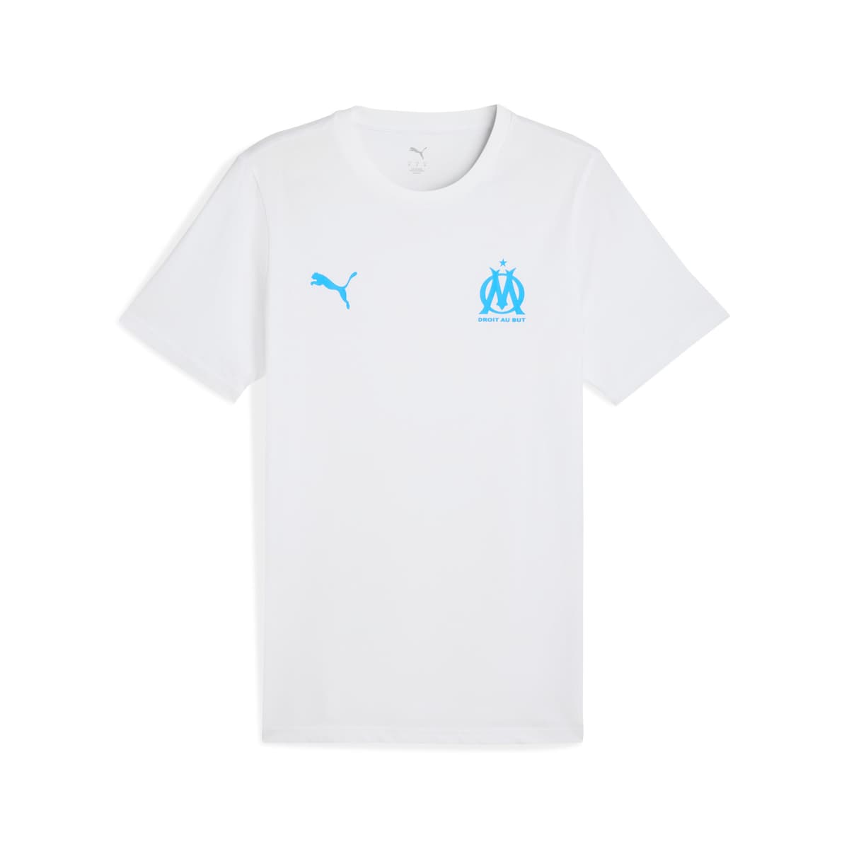 PUMA Olympique de Marseille FtblEssentials T-shirt voor Heren, Blauw/Wit, Maat XS