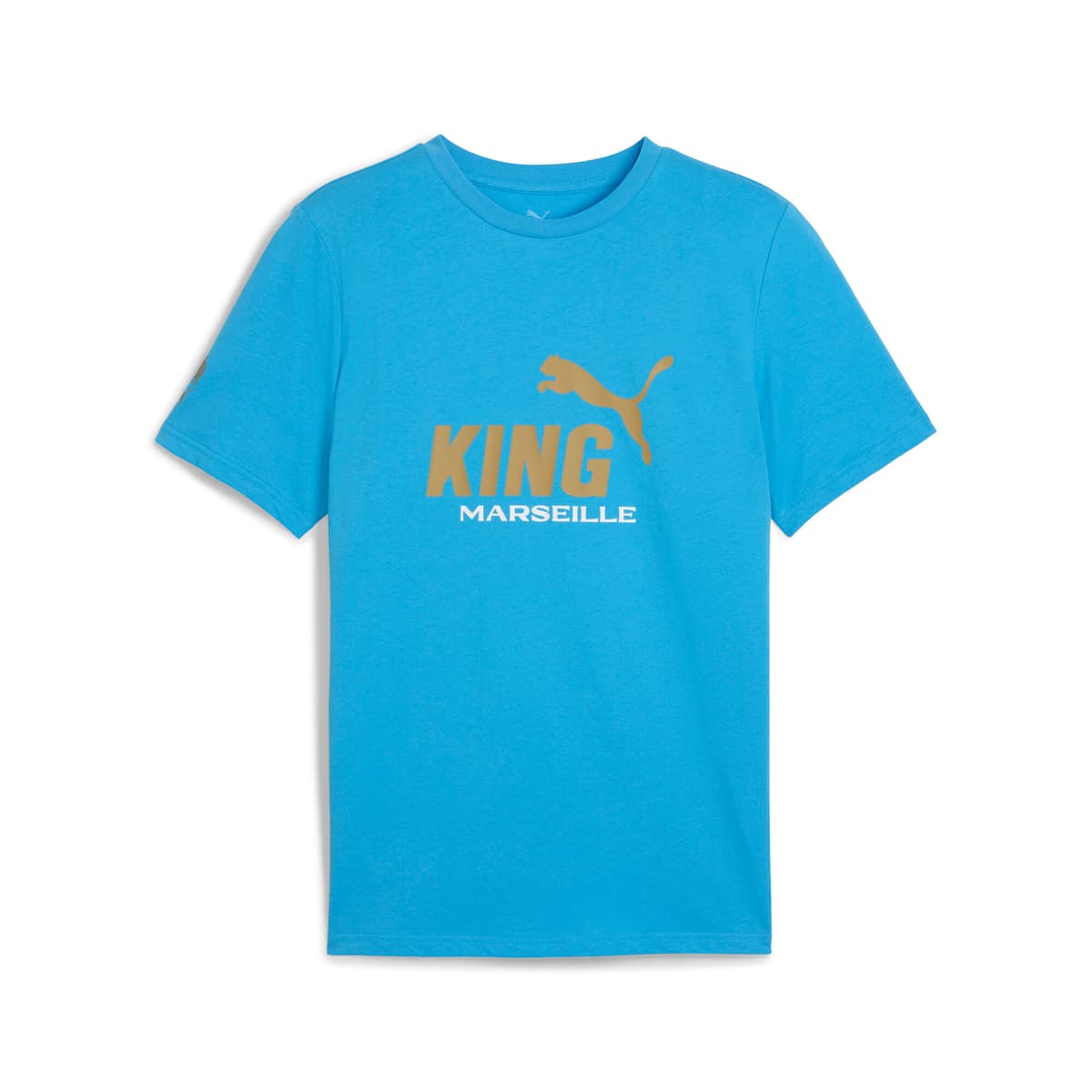 PUMA Olympique de Marseille KING Logo T-shirt voor Heren, Blauw/Goud, Maat XL