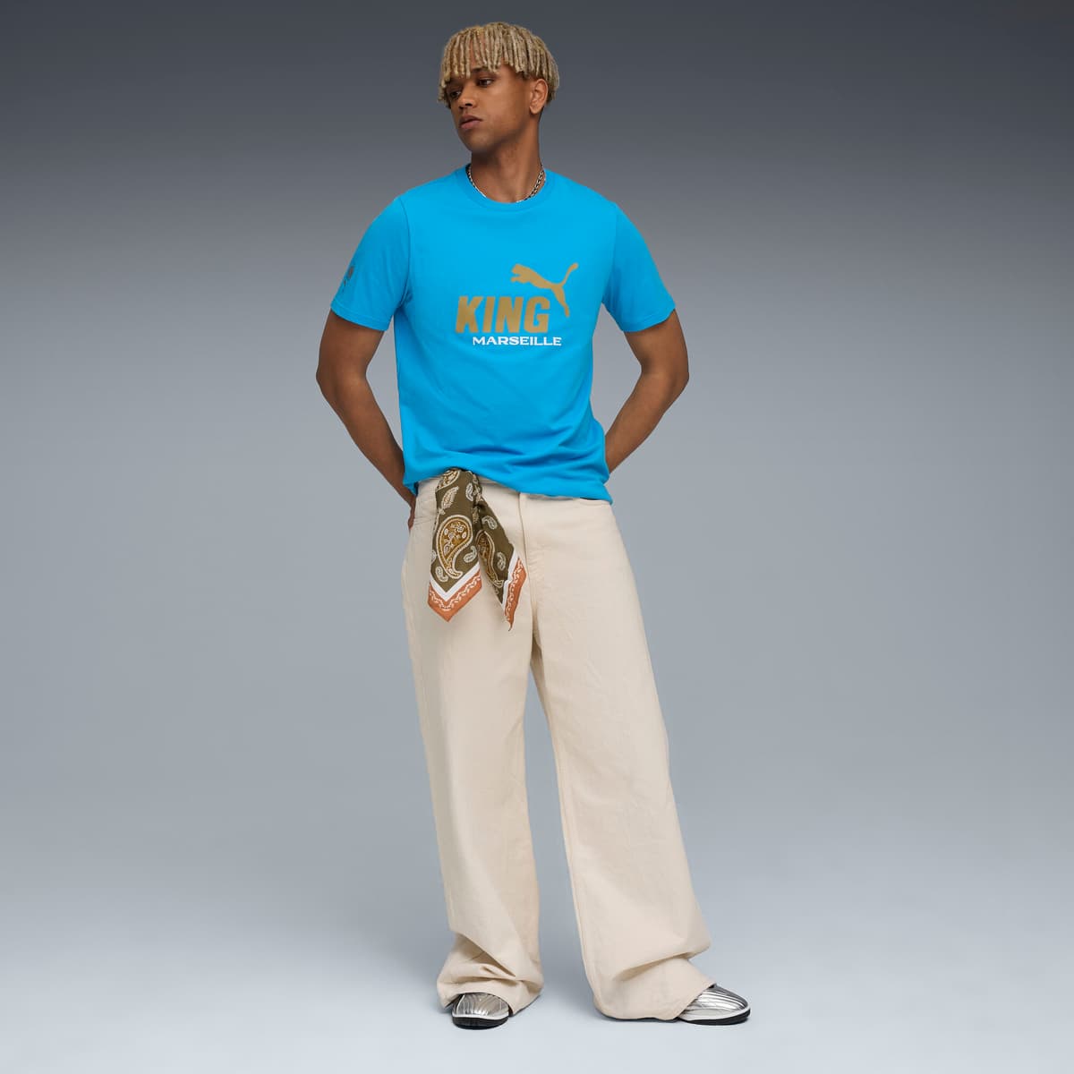 PUMA Olympique de Marseille KING Logo T-shirt voor Heren, Blauw/Goud, Maat XL thumbnail 2