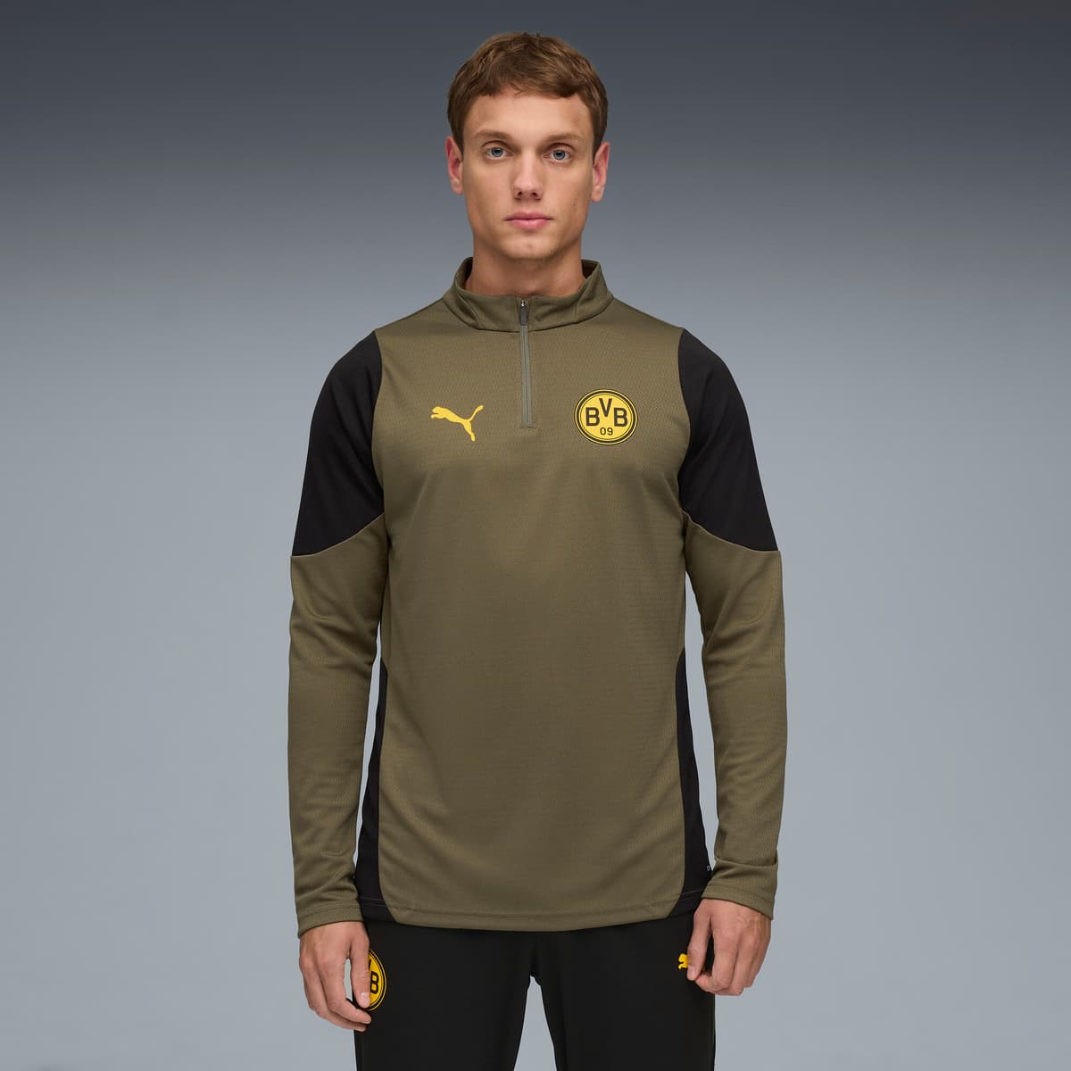 PUMA Borussia Dortmund trainingstop met kwartrits voor Heren, Groen/Zwart, Maat M thumbnail 4