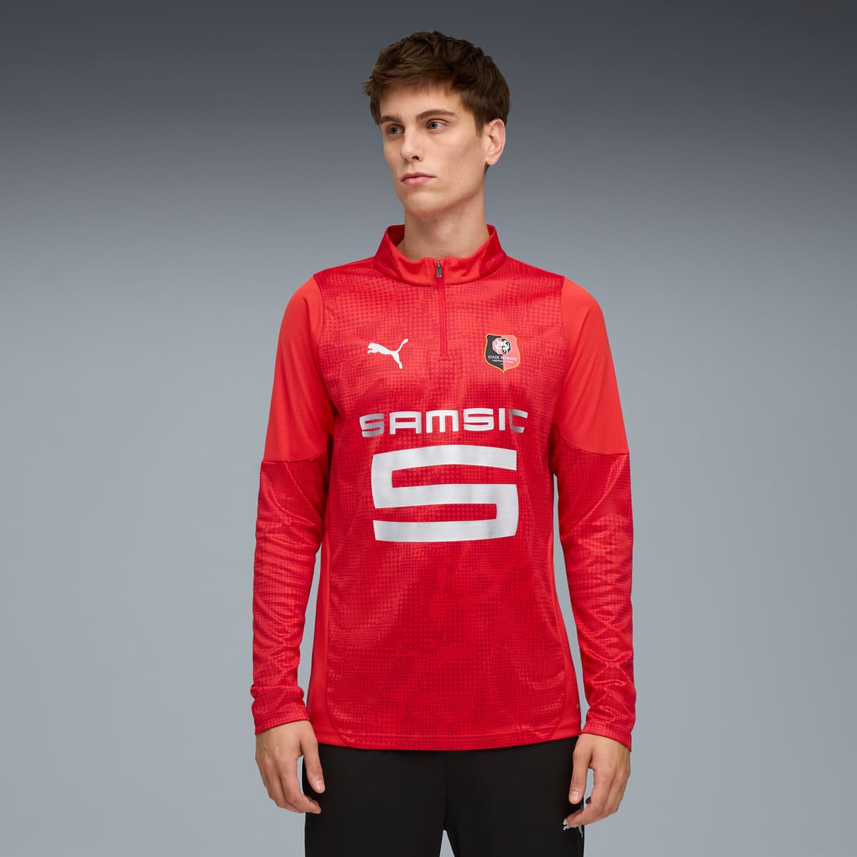 PUMA Stade Rennais FC trainingstop met kwartrits voor Heren, Rood/Zilver, Maat XS thumbnail 4