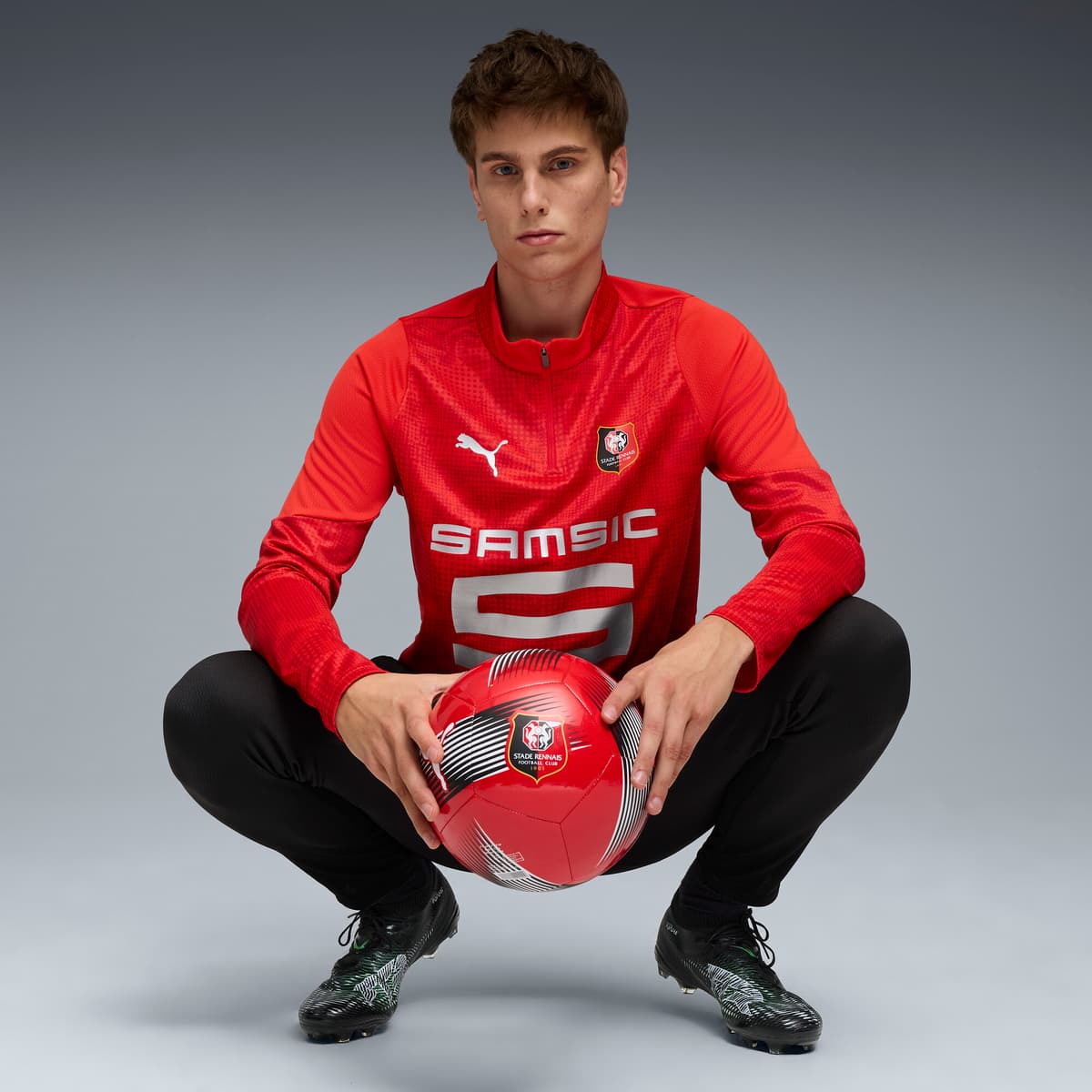 PUMA Stade Rennais FC trainingstop met kwartrits voor Heren, Rood/Zilver, Maat XS thumbnail 2