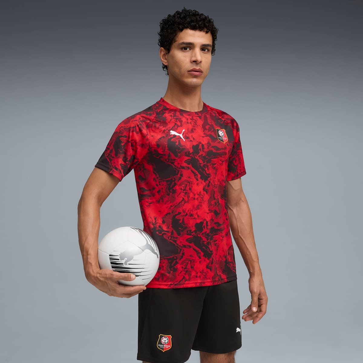 PUMA Stade Rennais FC pre-match shirt voor Heren, Zwart/Rood, Maat XXL thumbnail 4