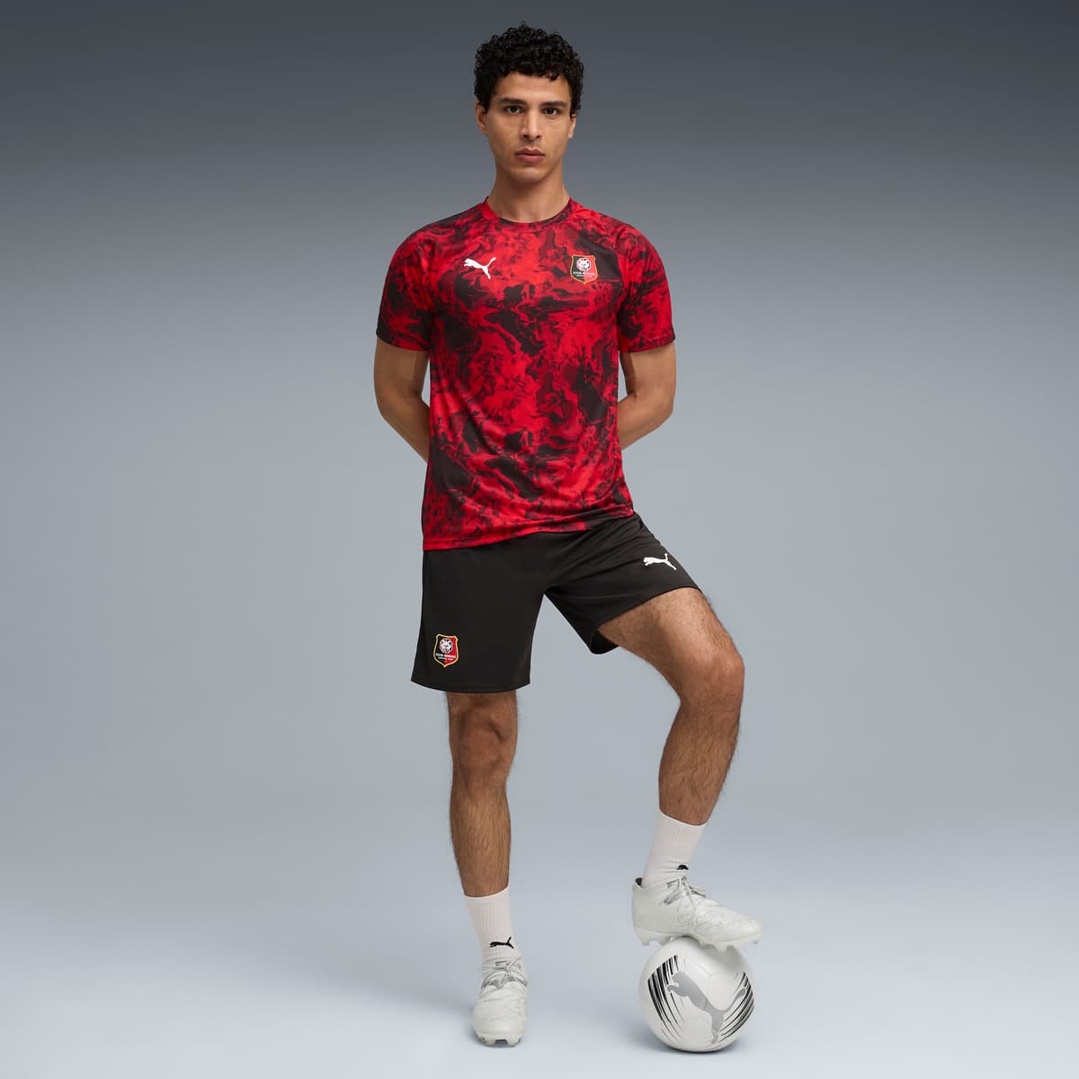 PUMA Stade Rennais FC pre-match shirt voor Heren, Zwart/Rood, Maat XXL thumbnail 2