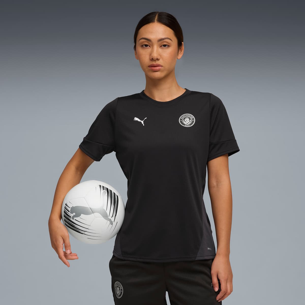 PUMA Manchester City trainingsshirt voor Dames, Zwart/Zilver, Maat XS thumbnail 4