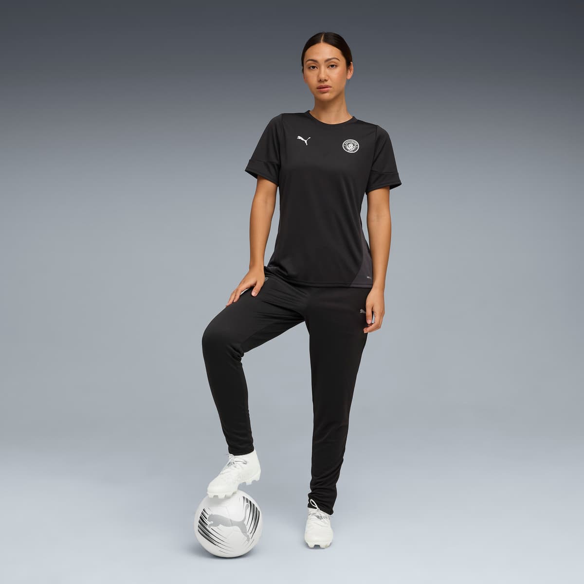 PUMA Manchester City trainingsshirt voor Dames, Zwart/Zilver, Maat XS thumbnail 2