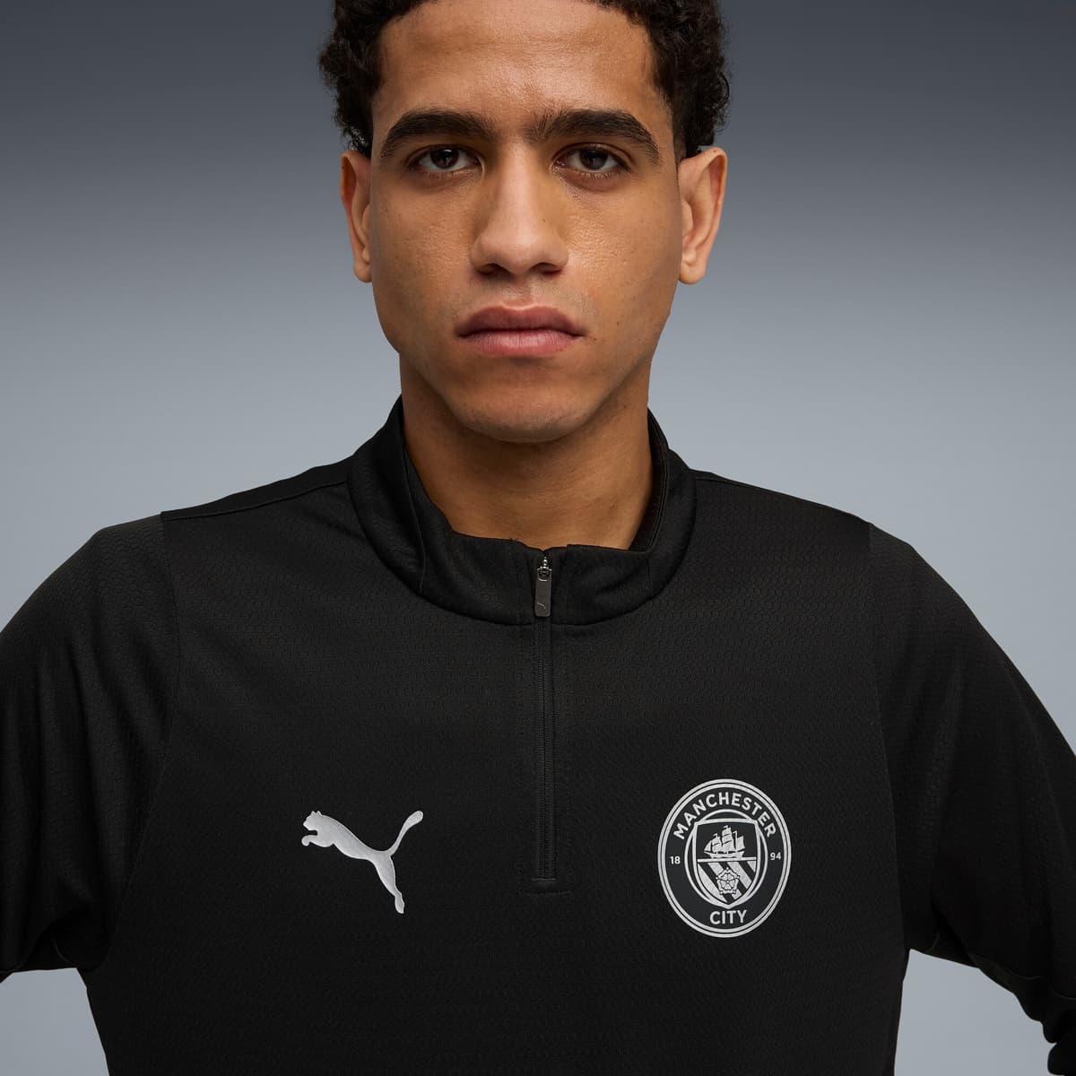 PUMA Manchester City trainingstop met kwartrits voor Heren, Zwart/Zilver, Maat XL thumbnail 5