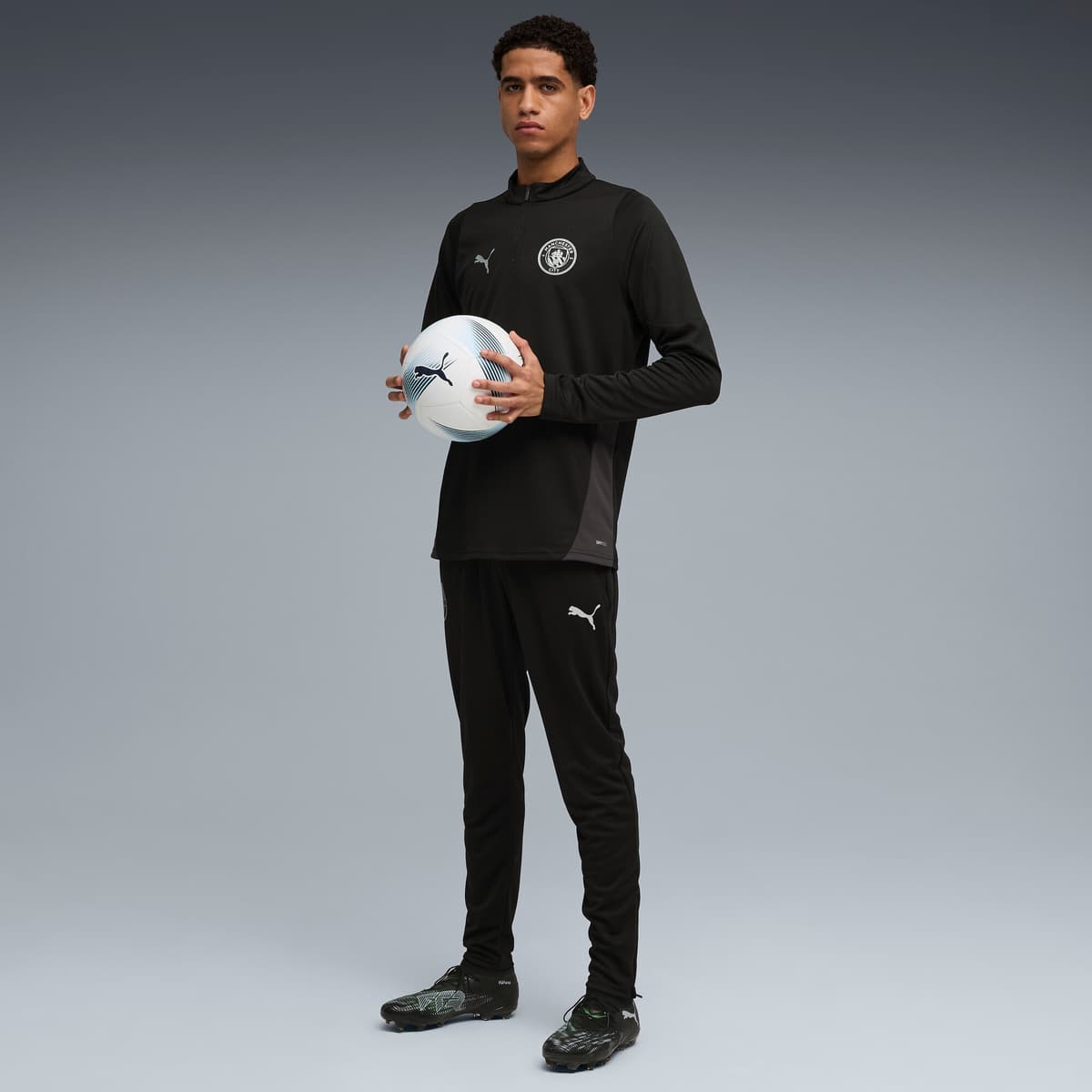 PUMA Manchester City trainingstop met kwartrits voor Heren, Zwart/Zilver, Maat XL thumbnail 4