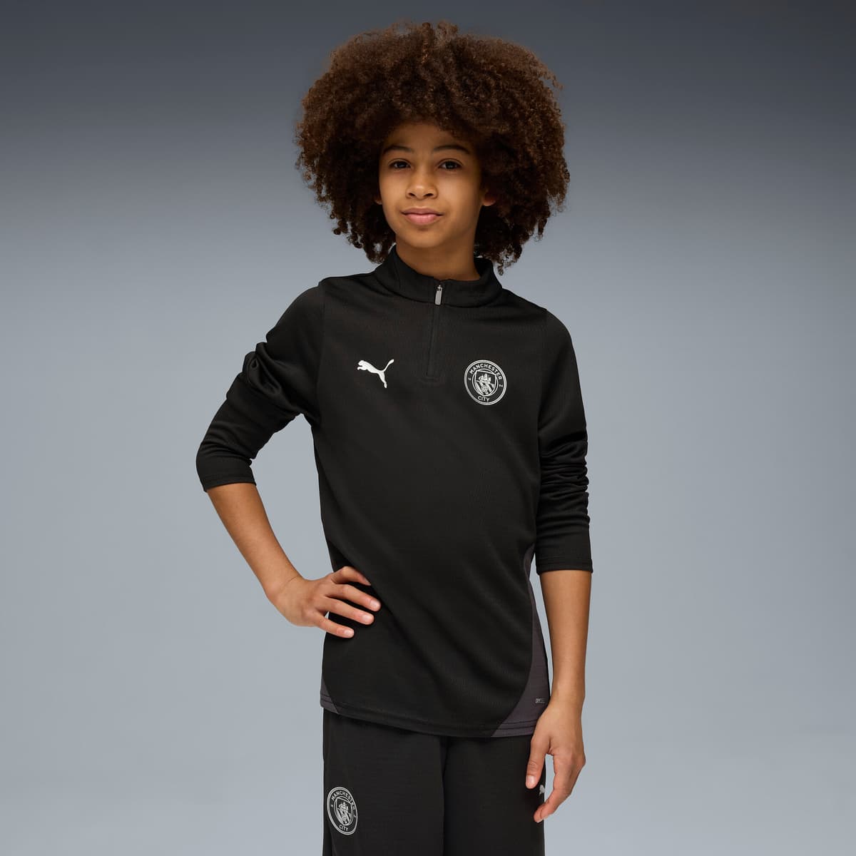 PUMA Manchester City trainingstop met kwartrits, Zwart/Zilver, Maat 11-12Y