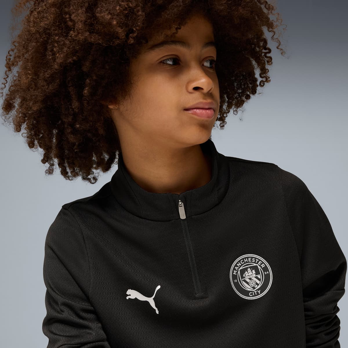 PUMA Manchester City trainingstop met kwartrits, Zwart/Zilver, Maat 11-12Y thumbnail 6