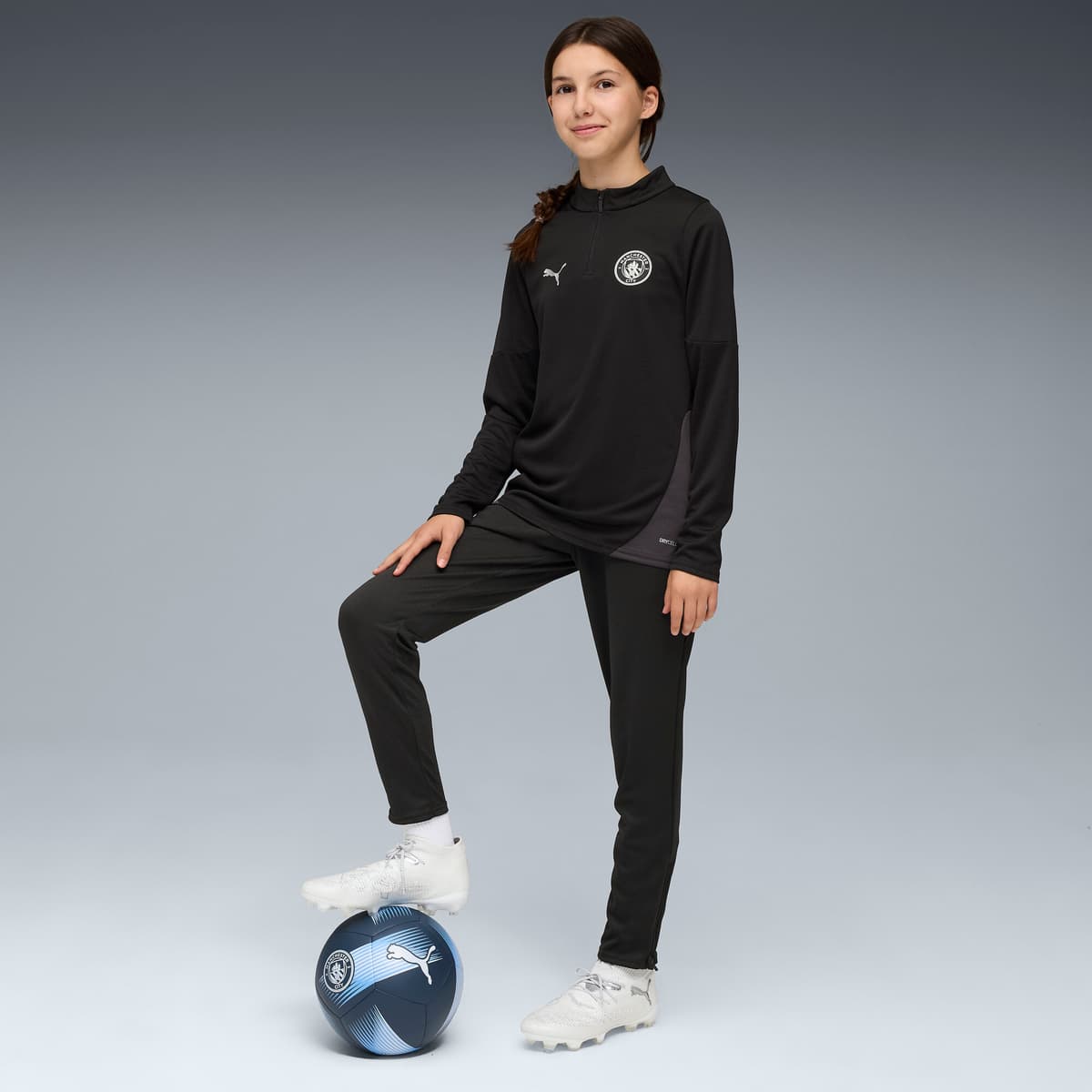 PUMA Manchester City trainingstop met kwartrits, Zwart/Zilver, Maat 11-12Y thumbnail 5