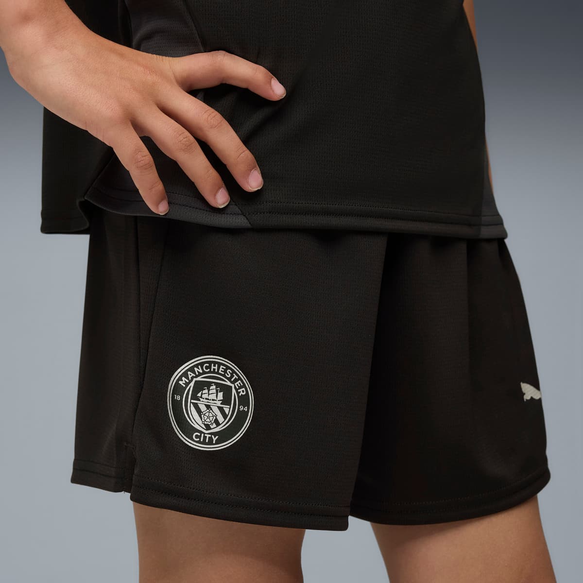 PUMA Manchester City trainingsshort, Zwart/Zilver, Maat 9-10Y thumbnail 6