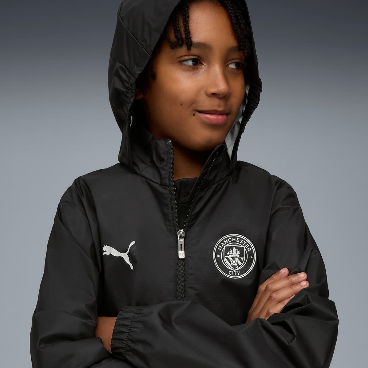 PUMA Manchester City trainingsjack, Zwart/Zilver, Maat 13-14Y thumbnail 6