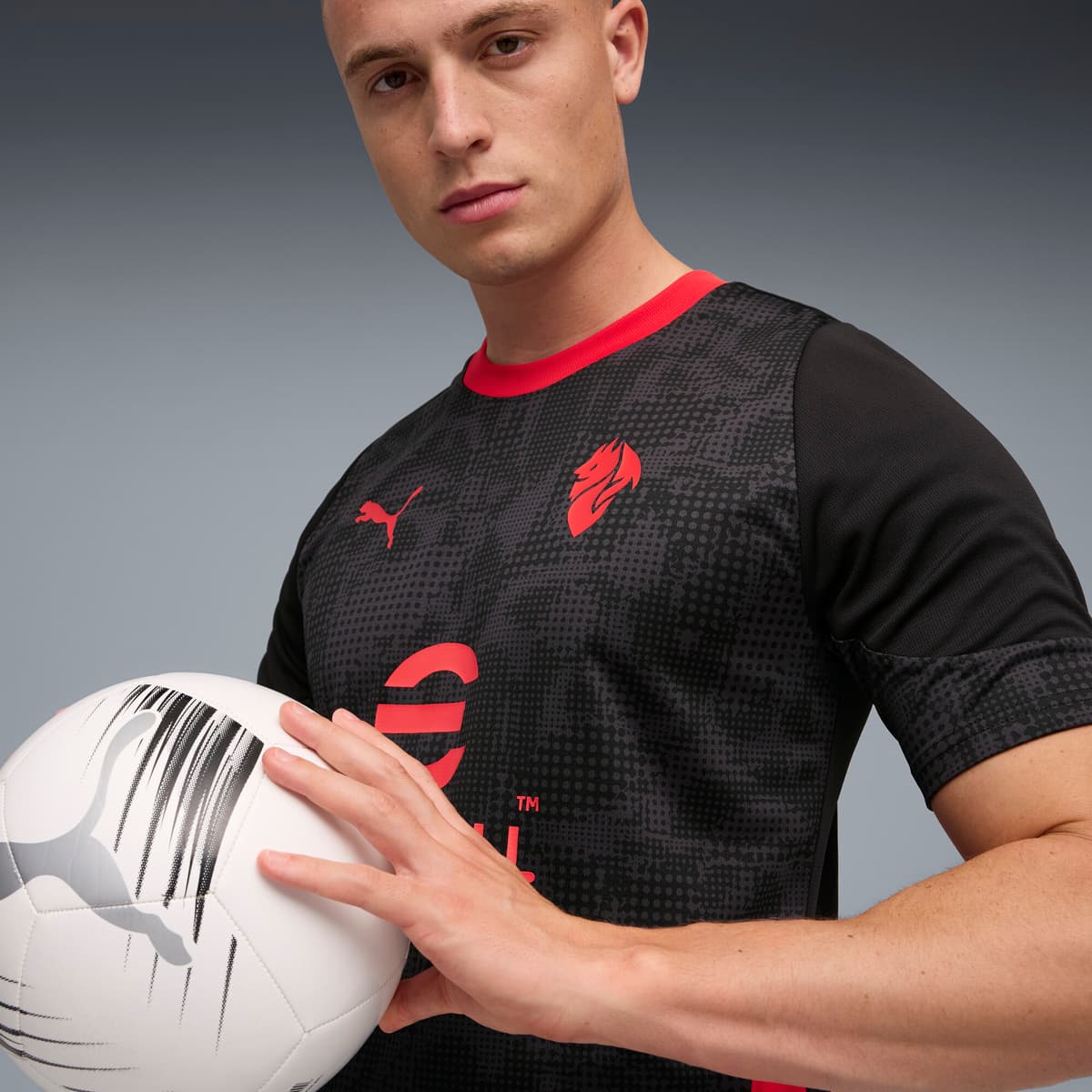 PUMA AC Milan trainingsshirt voor Heren, Zwart/Rood, Maat S thumbnail 5