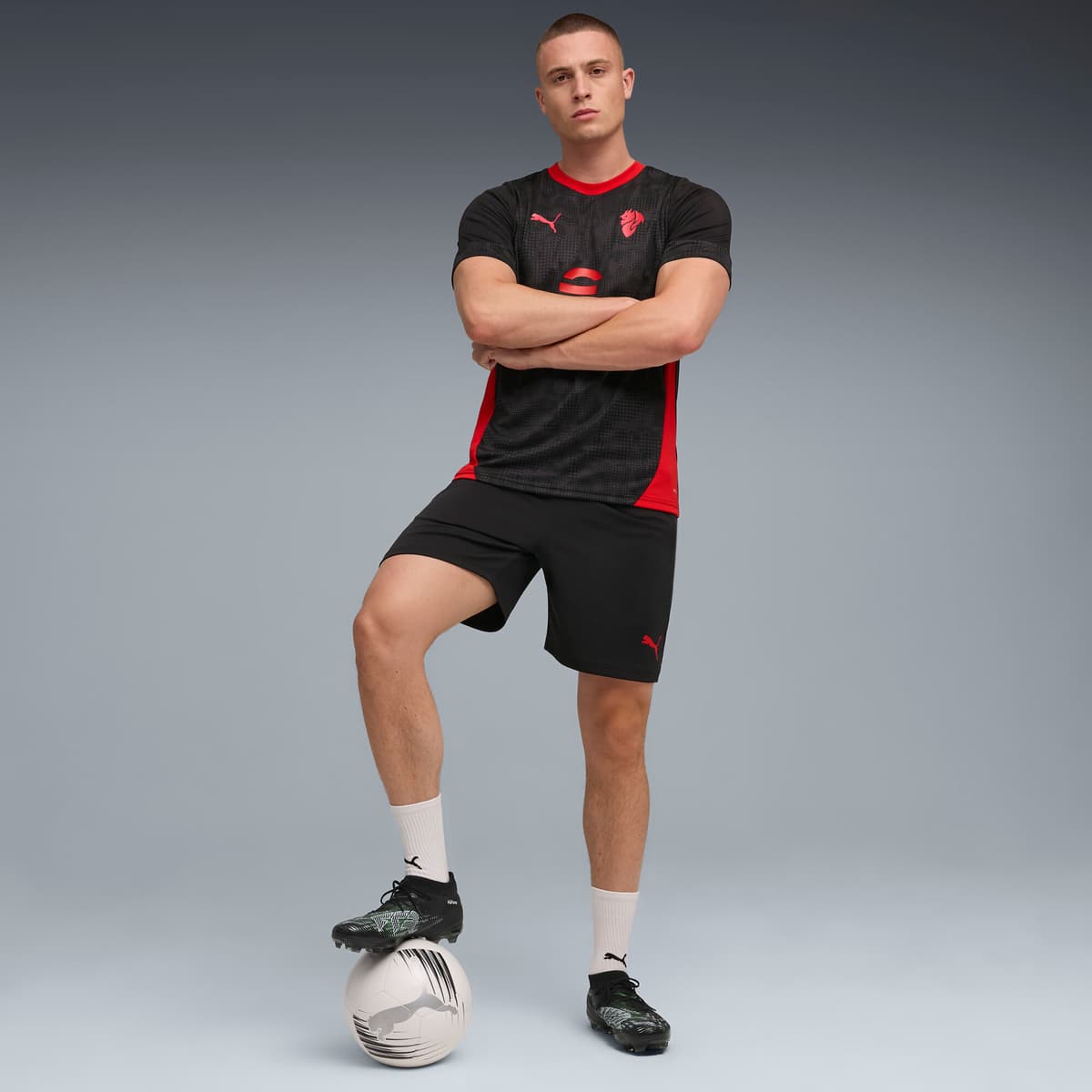 PUMA AC Milan trainingsshirt voor Heren, Zwart/Rood, Maat S thumbnail 4