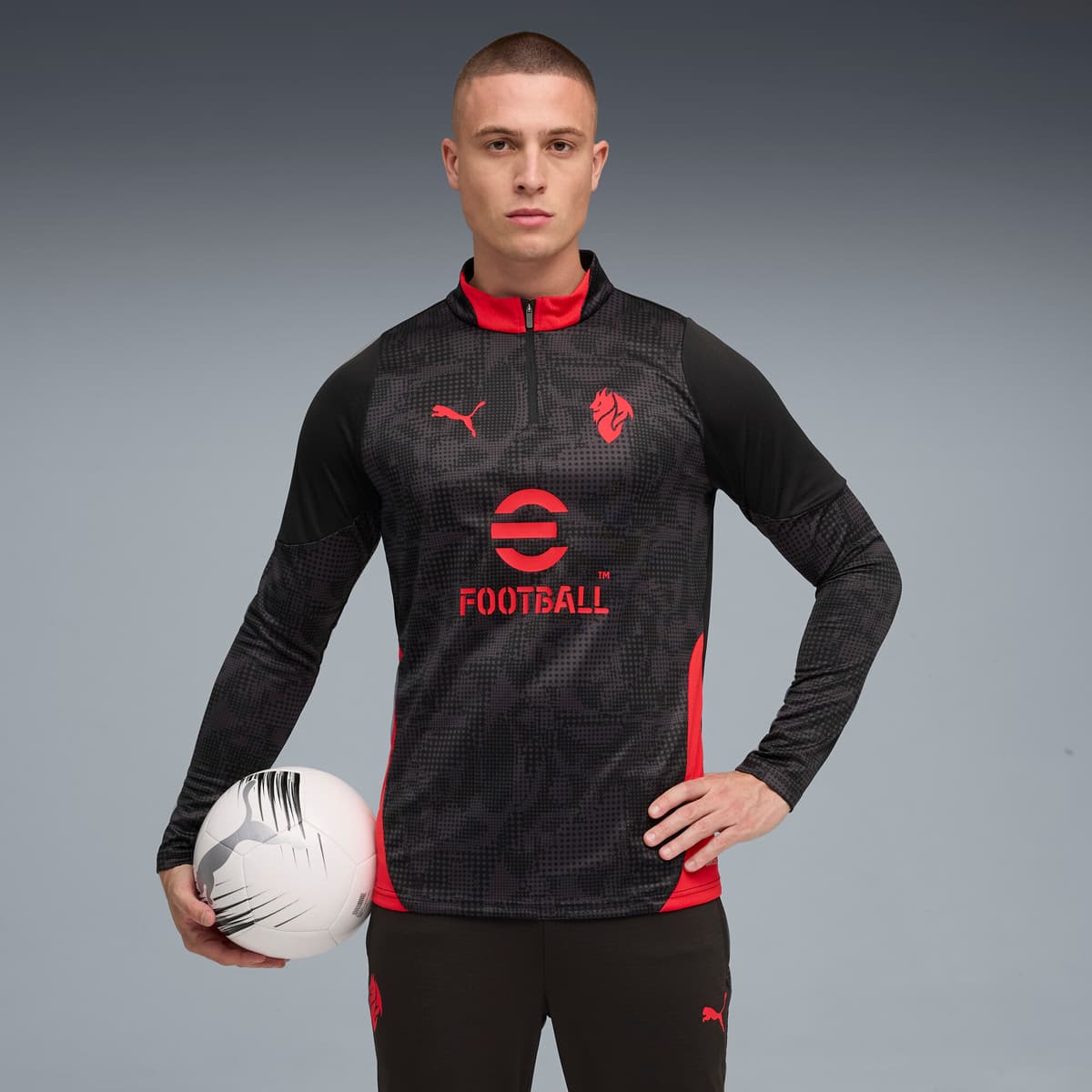 PUMA AC Milan 25/26 trainingstop met kwartrits voor Heren, Zwart/Rood, Maat L thumbnail 6