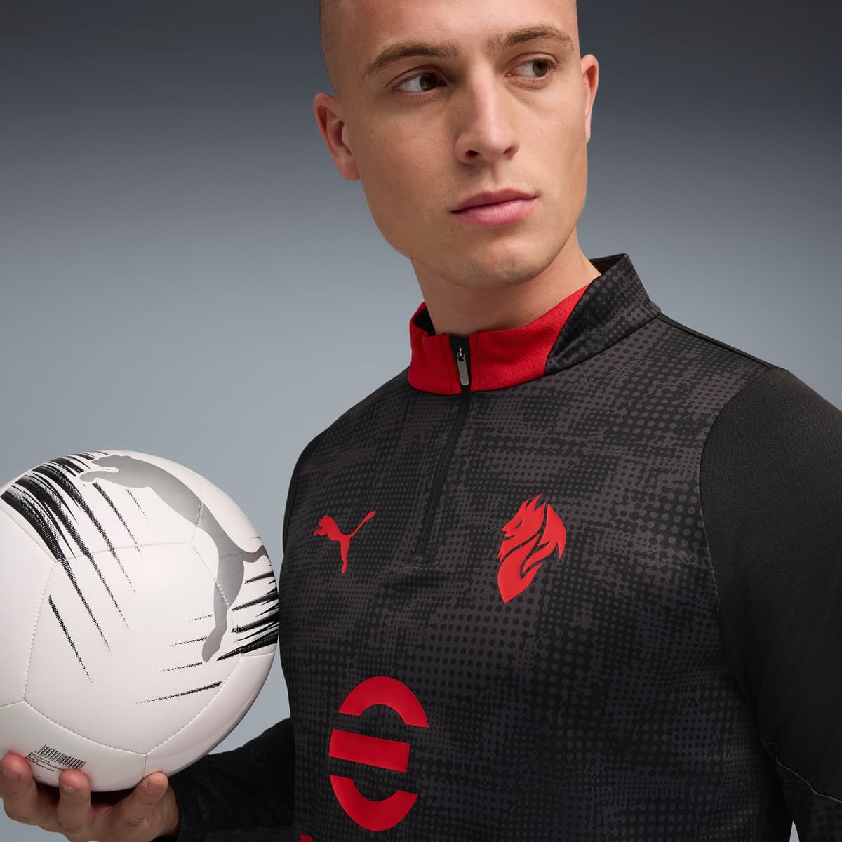 PUMA AC Milan 25/26 trainingstop met kwartrits voor Heren, Zwart/Rood, Maat L thumbnail 5