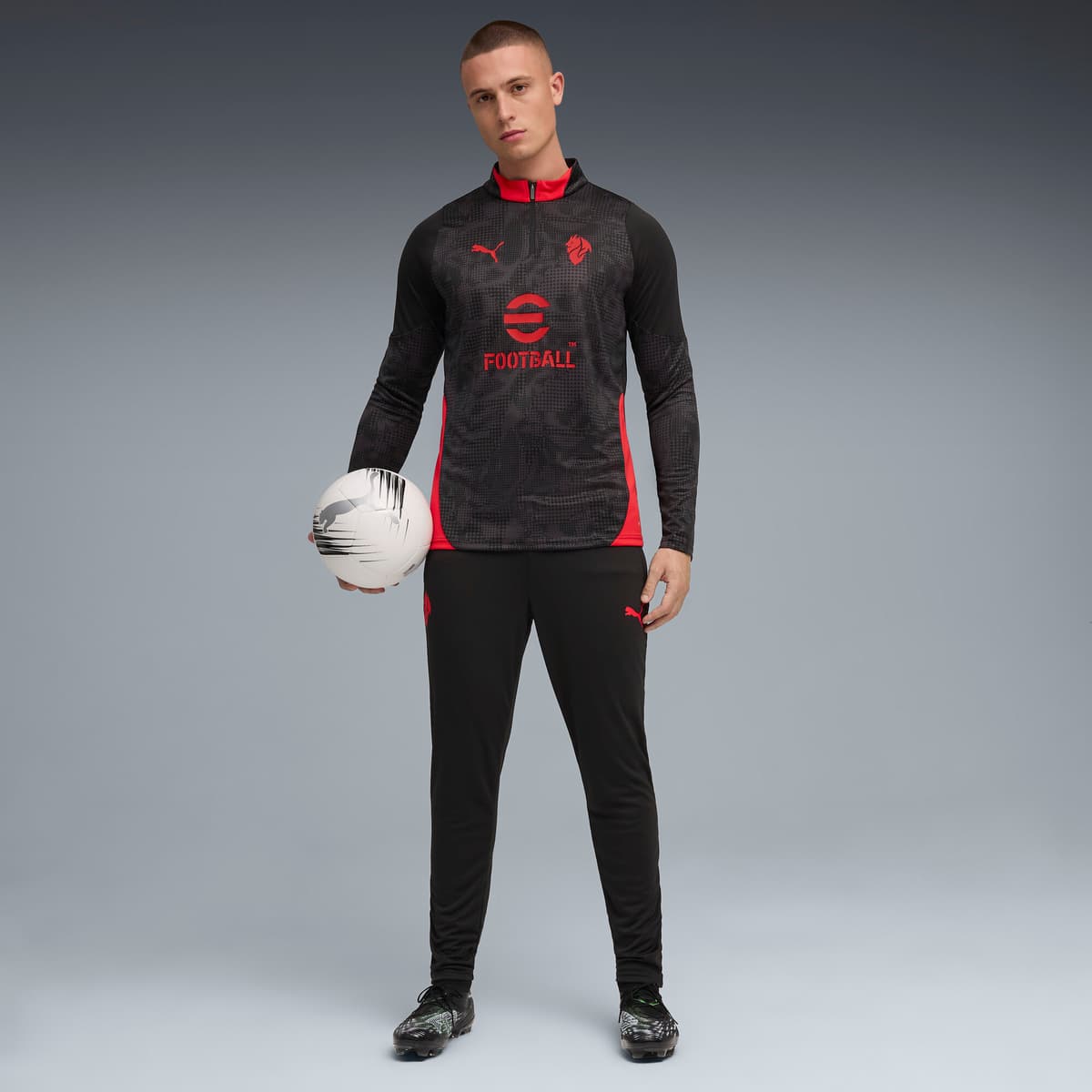 PUMA AC Milan 25/26 trainingstop met kwartrits voor Heren, Zwart/Rood, Maat L thumbnail 4