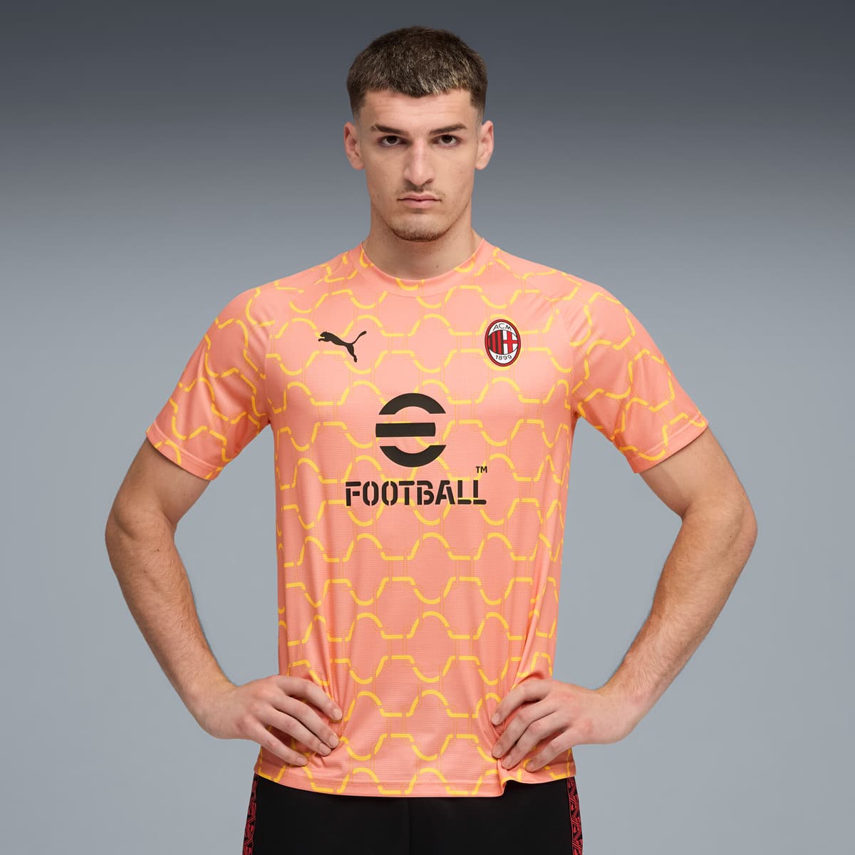 PUMA AC Milan Pre-match shirt voor Heren, Roze/Geel, Maat L thumbnail 6