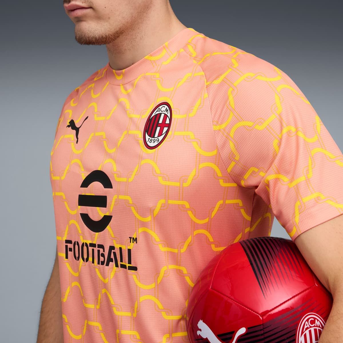 PUMA AC Milan Pre-match shirt voor Heren, Roze/Geel, Maat L thumbnail 5